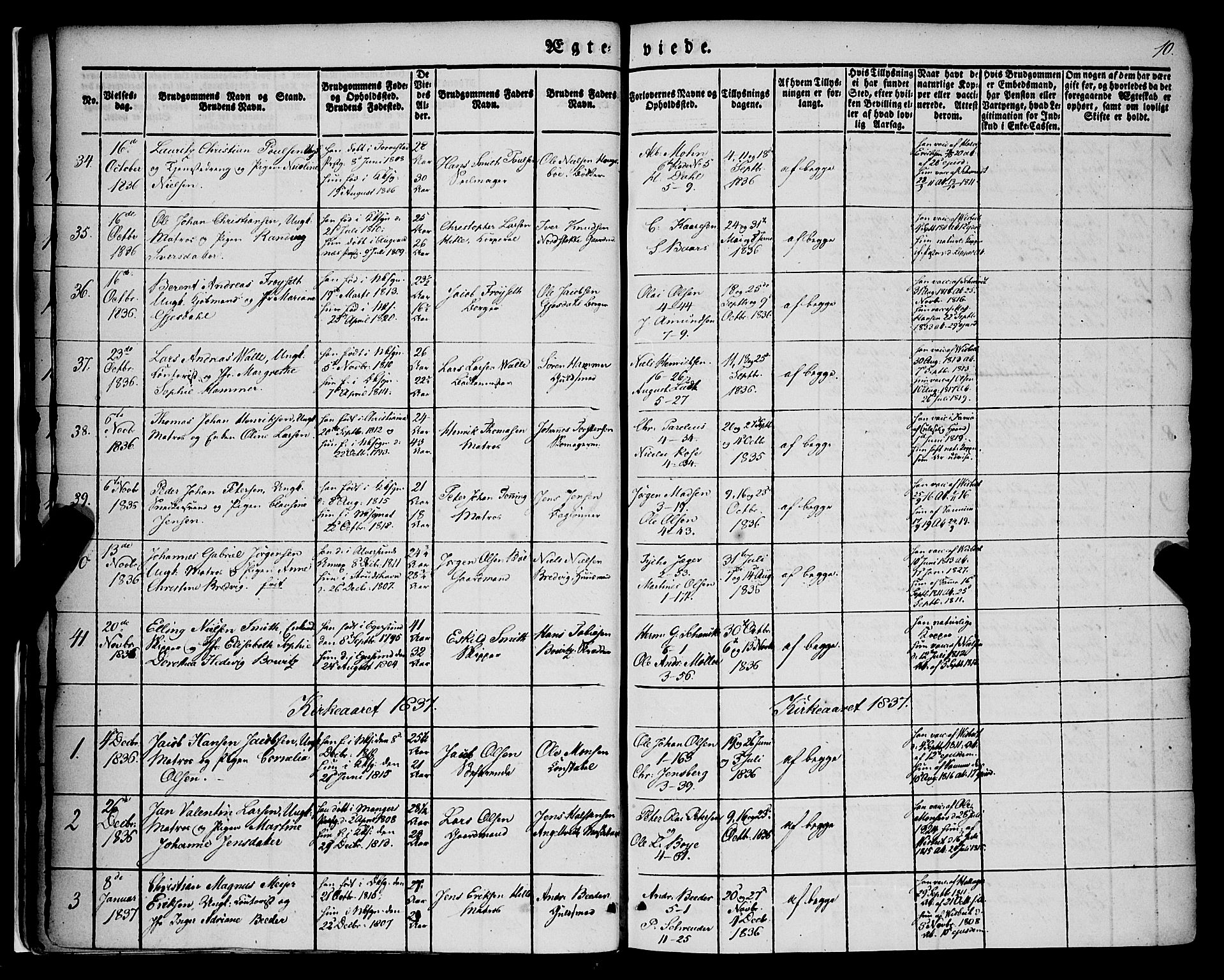 Nykirken Sokneprestembete, SAB/A-77101/H/Haa/L0031: Parish register (official) no. D 1, 1834-1861, p. 10