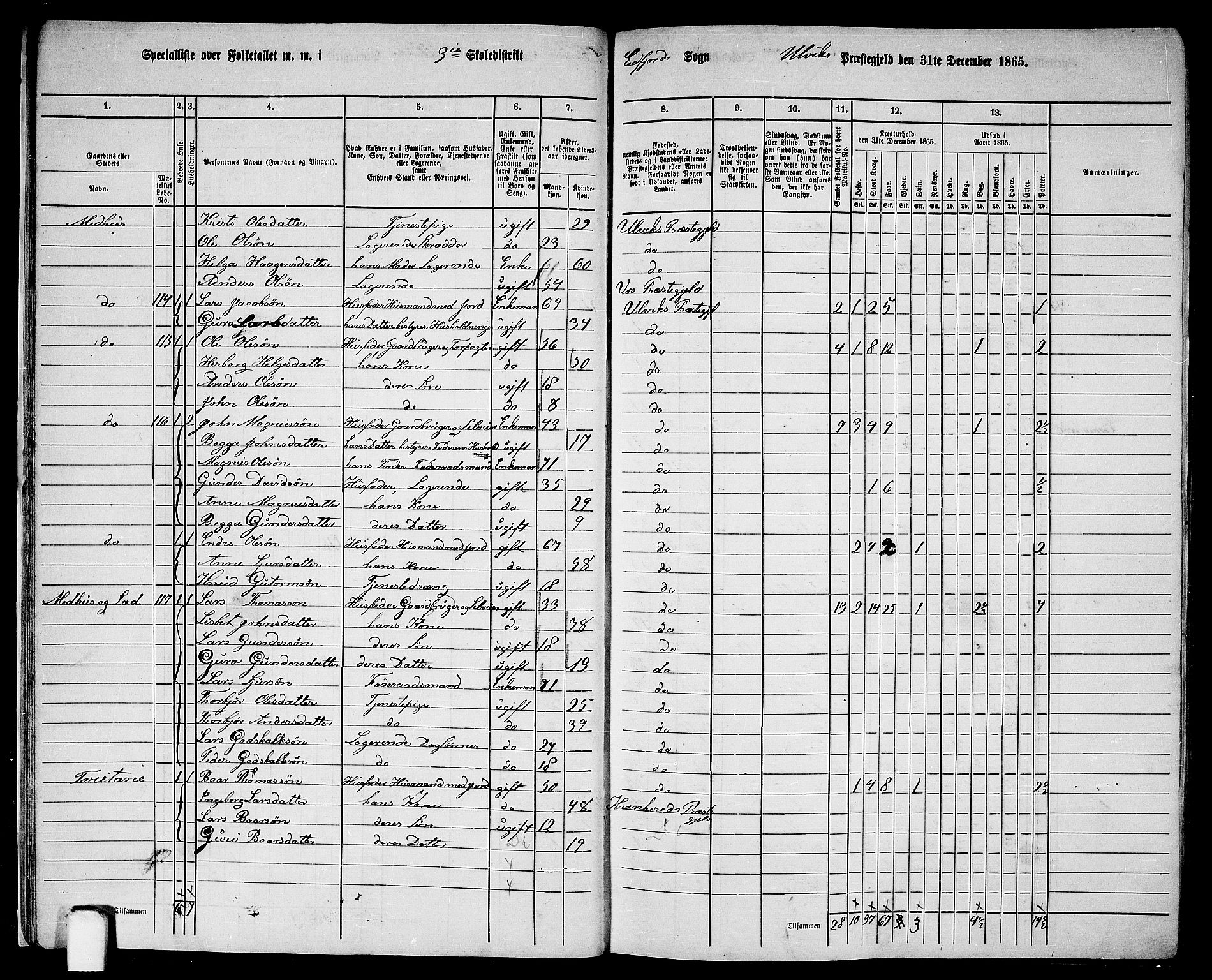 RA, 1865 census for Ulvik, 1865, p. 17