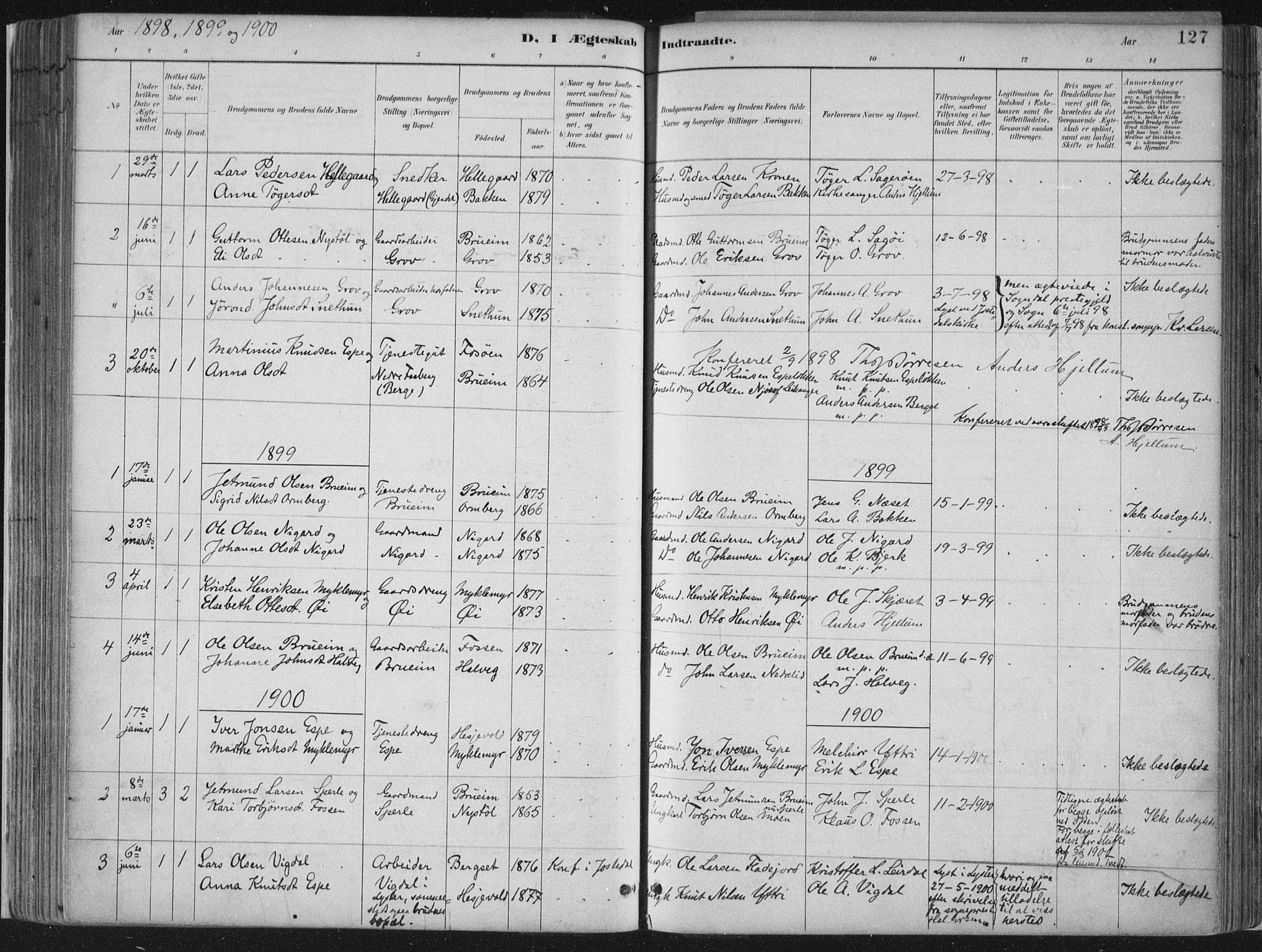 Jostedal sokneprestembete, SAB/A-80601/H/Haa/Haab/L0001: Parish register (official) no. B 1, 1887-1914, p. 127