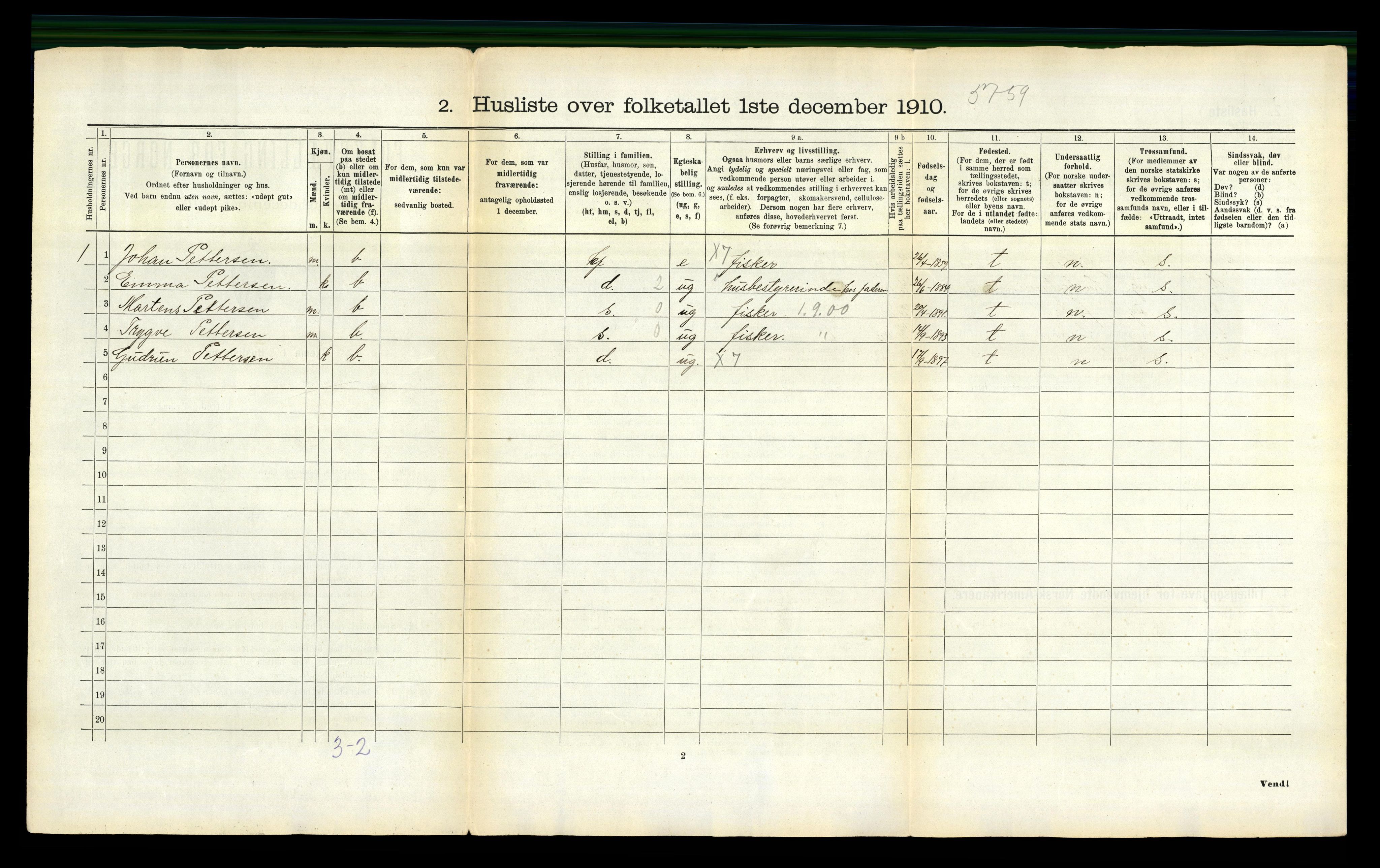 RA, 1910 census for Vågan, 1910, p. 122