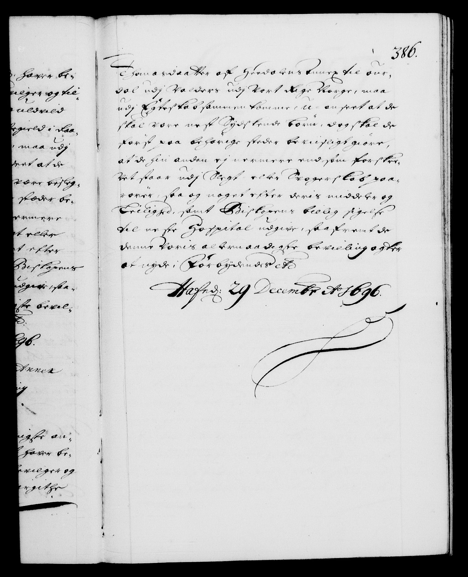 Danske Kanselli 1572-1799, AV/RA-EA-3023/F/Fc/Fca/Fcaa/L0016: Norske registre (mikrofilm), 1692-1697, p. 386a