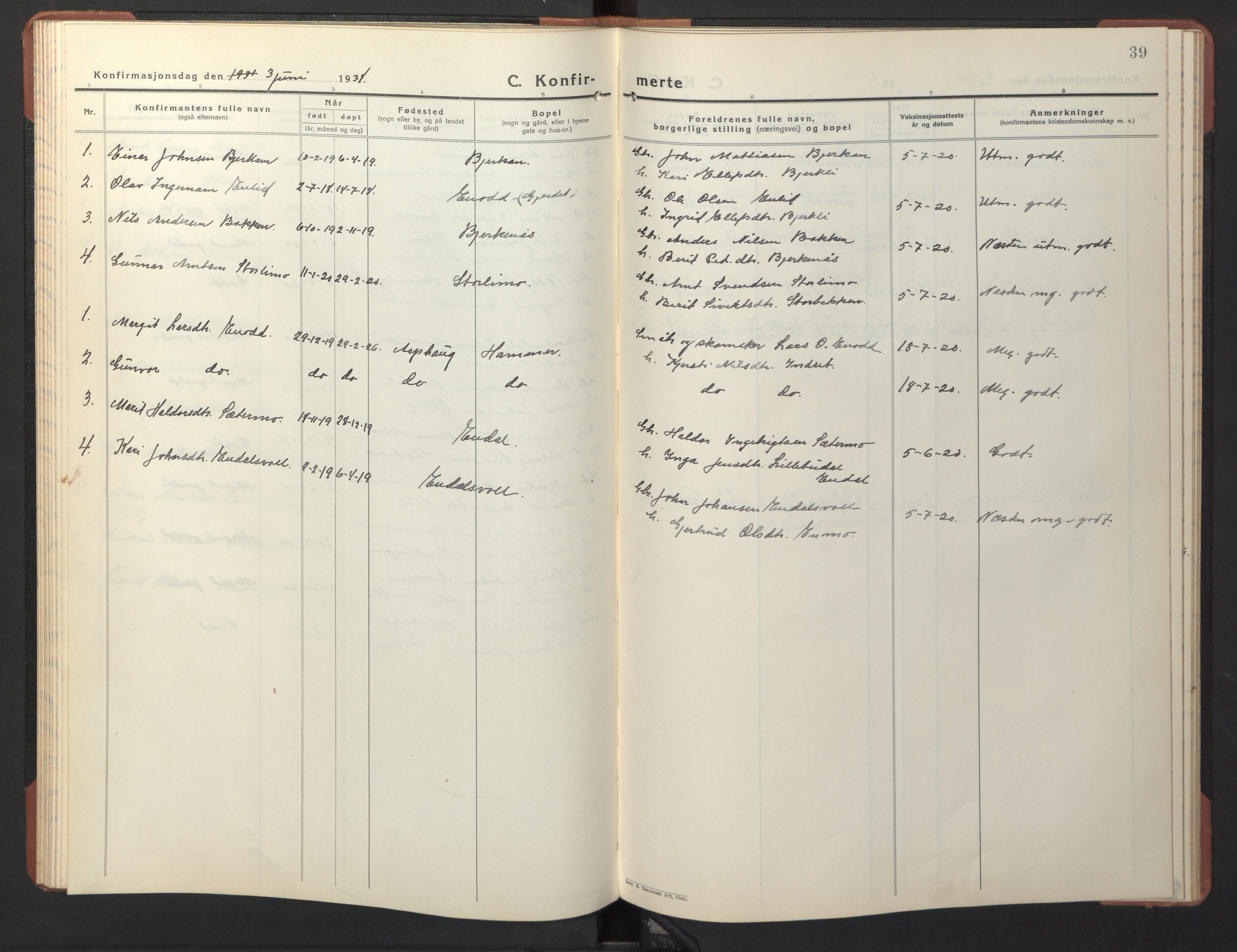 Ministerialprotokoller, klokkerbøker og fødselsregistre - Sør-Trøndelag, AV/SAT-A-1456/690/L1053: Parish register (copy) no. 690C03, 1930-1947, p. 39