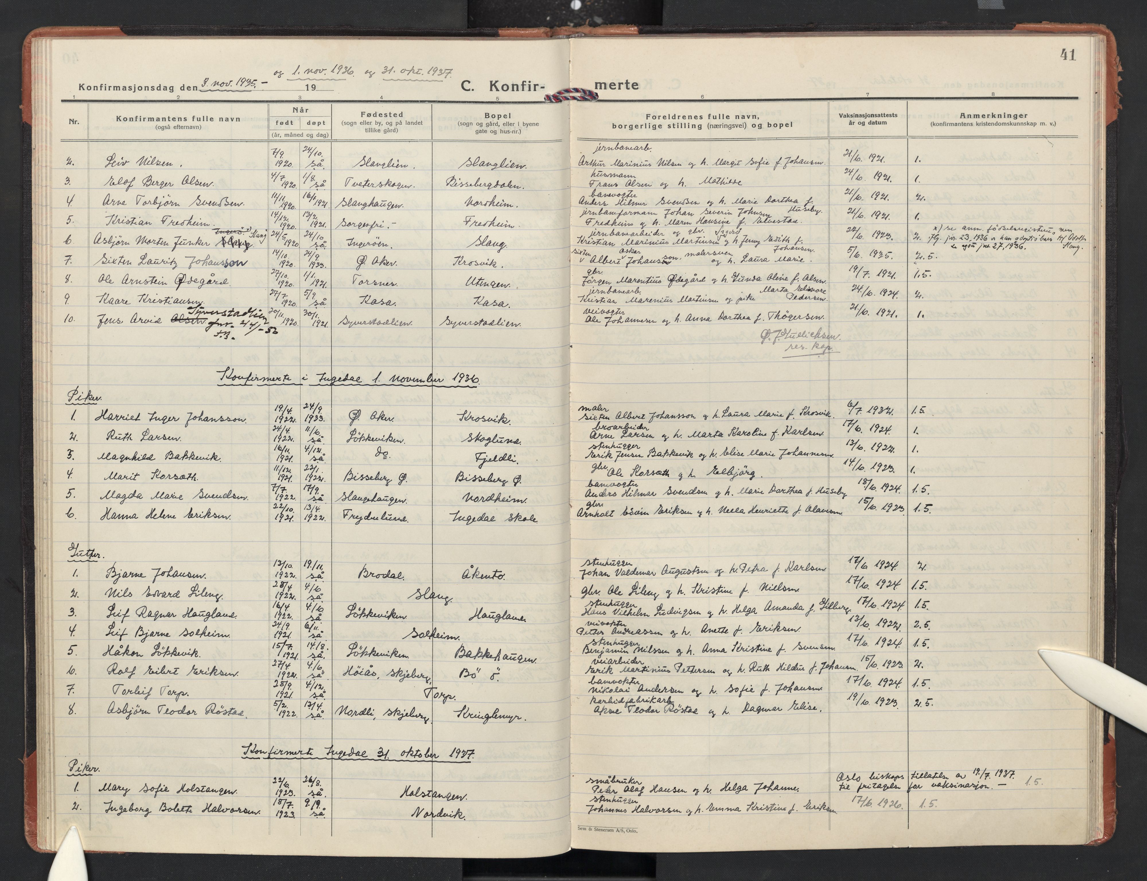 Skjeberg prestekontor Kirkebøker, AV/SAO-A-10923/F/Fc/L0004: Parish register (official) no. III 4, 1927-1958, p. 41
