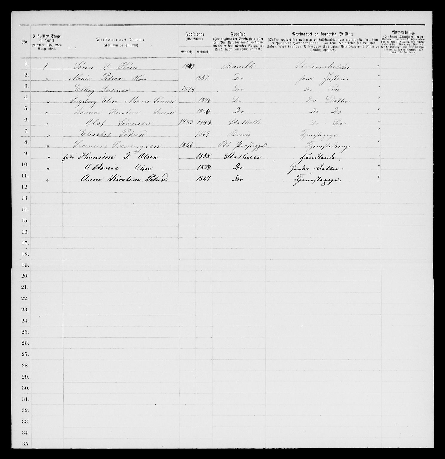 SAKO, 1885 census for 0803 Stathelle, 1885, p. 20