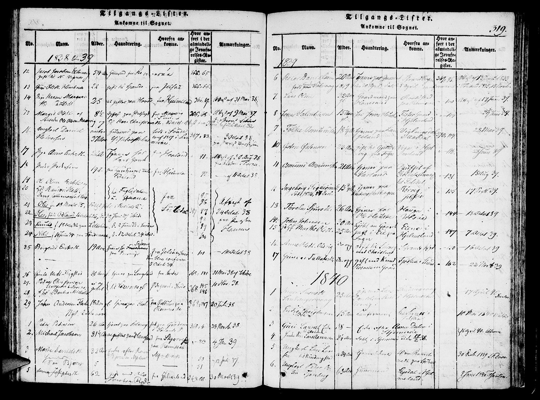Finnøy sokneprestkontor, SAST/A-101825/H/Ha/Haa/L0006: Parish register (official) no. A 6, 1816-1846, p. 319