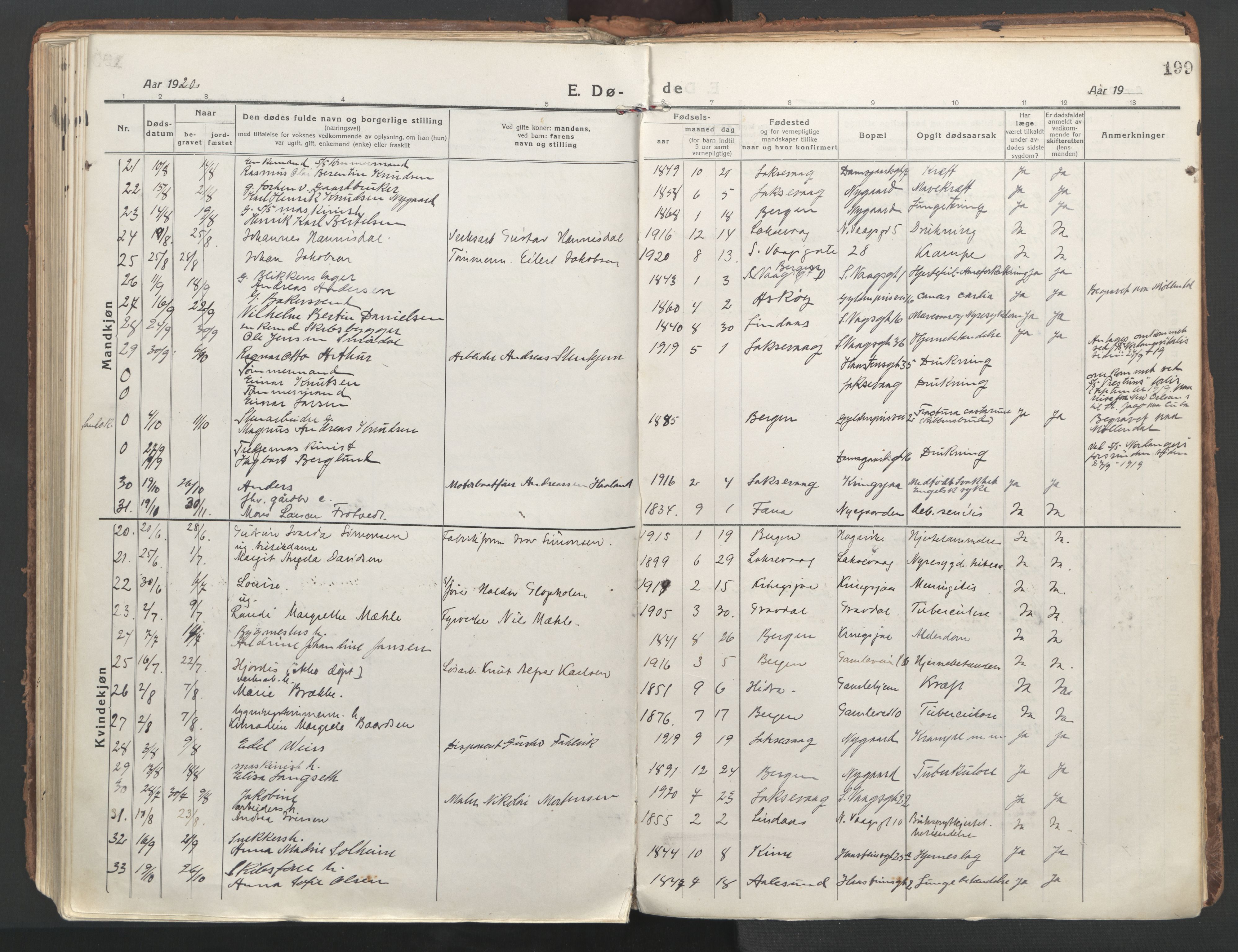 Laksevåg Sokneprestembete, AV/SAB-A-76501/H/Ha/Haa/Haaa/L0002: Parish register (official) no. A 2, 1917-1927, p. 199