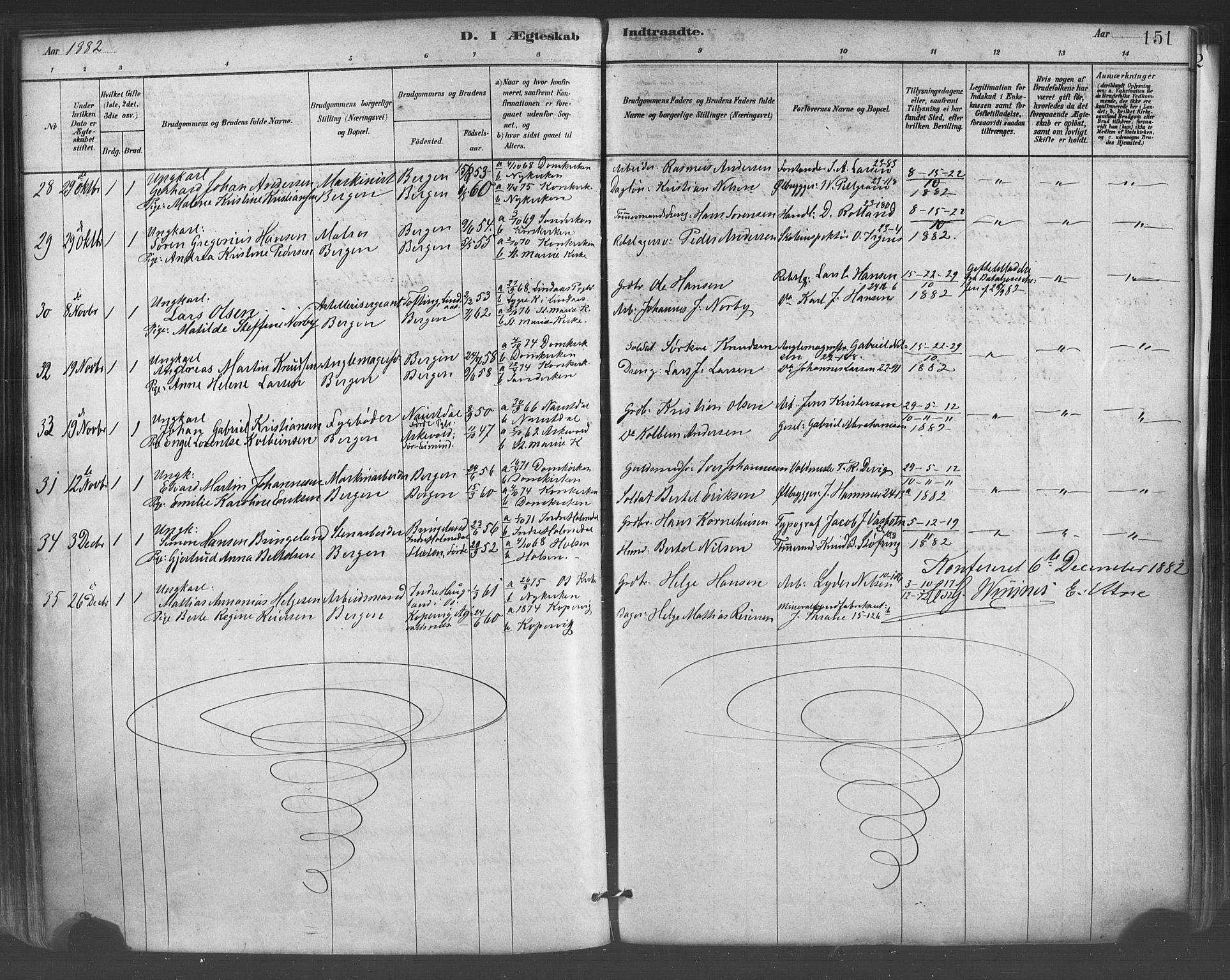 Mariakirken Sokneprestembete, SAB/A-76901/H/Haa/L0007: Parish register (official) no. A 7, 1878-1893, p. 151