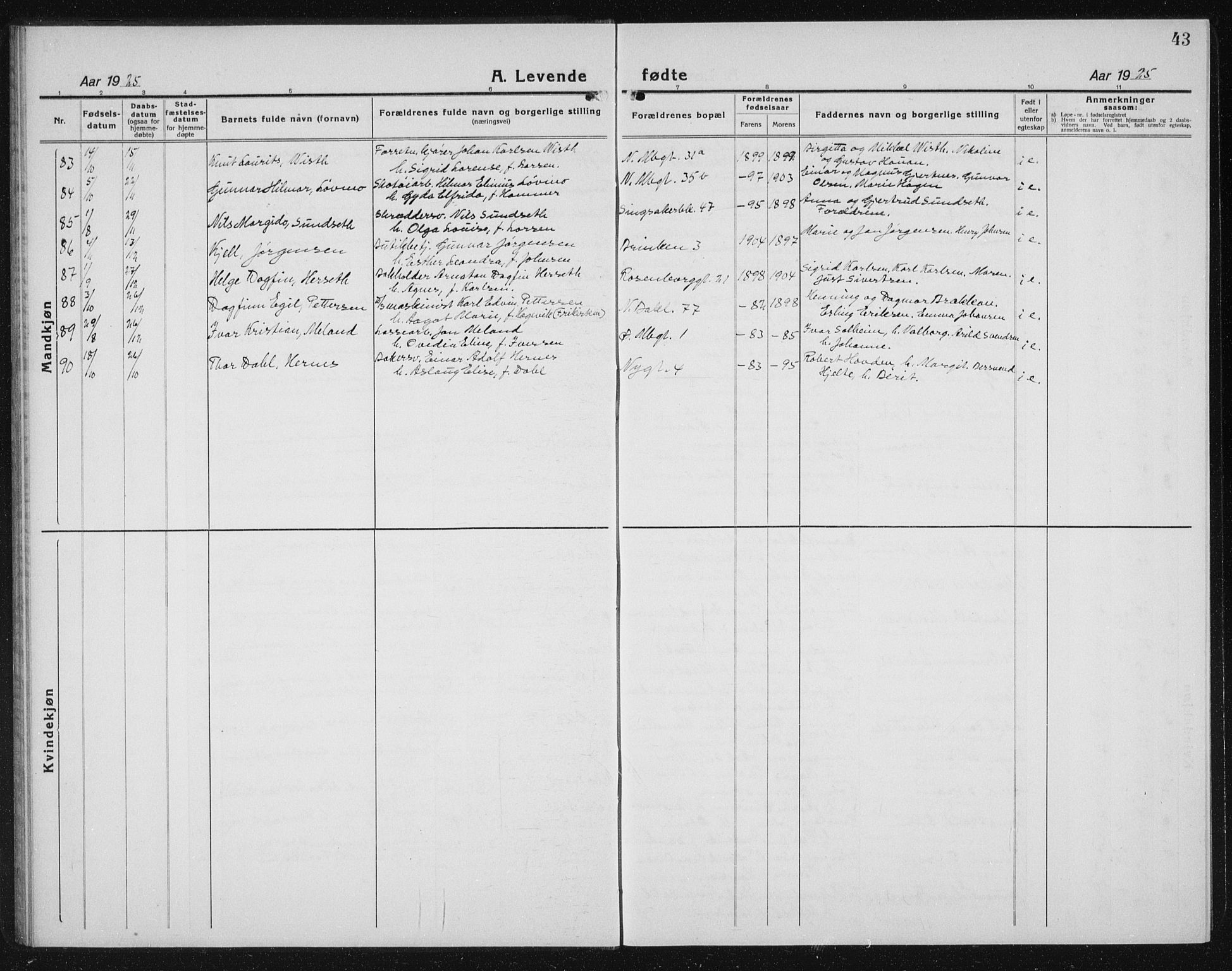 Ministerialprotokoller, klokkerbøker og fødselsregistre - Sør-Trøndelag, SAT/A-1456/604/L0227: Parish register (copy) no. 604C10, 1923-1942, p. 43
