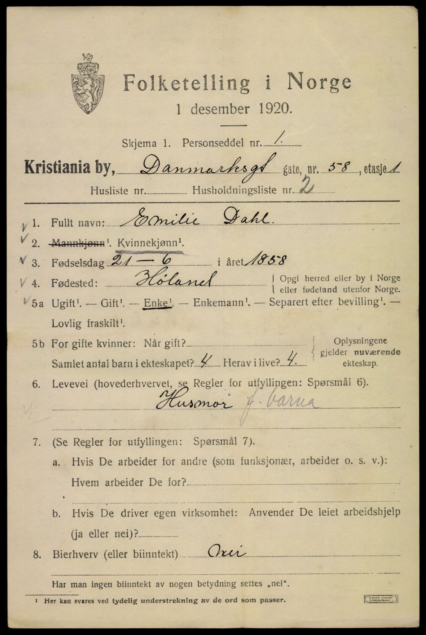 SAO, 1920 census for Kristiania, 1920, p. 196041