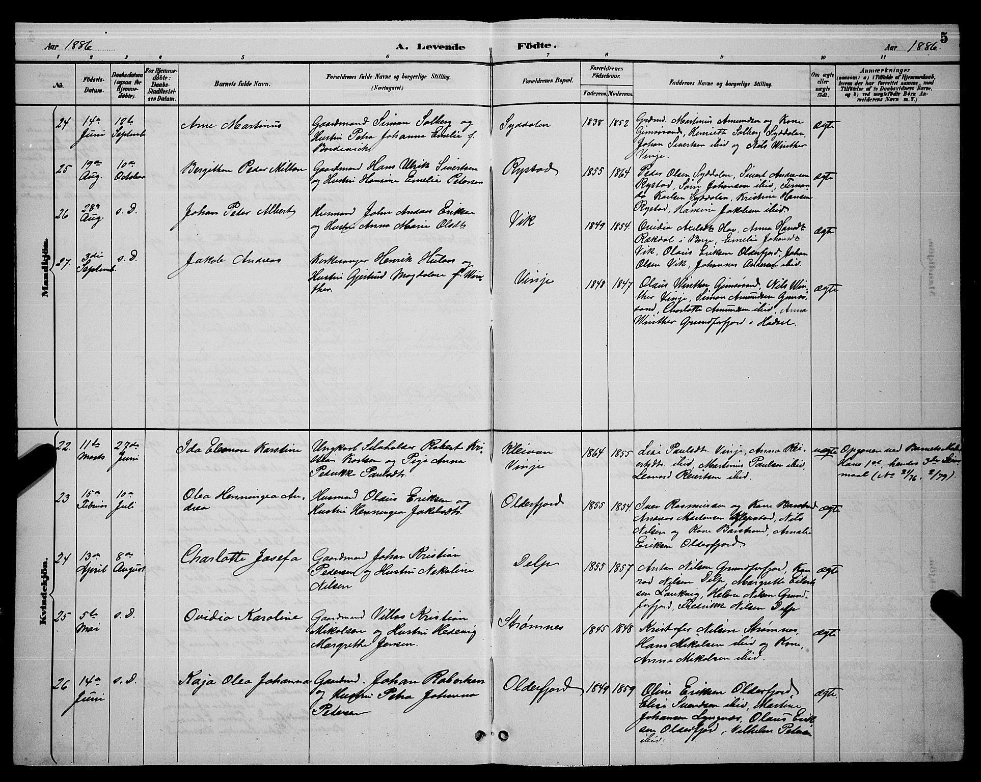 Ministerialprotokoller, klokkerbøker og fødselsregistre - Nordland, AV/SAT-A-1459/876/L1104: Parish register (copy) no. 876C03, 1886-1896, p. 5