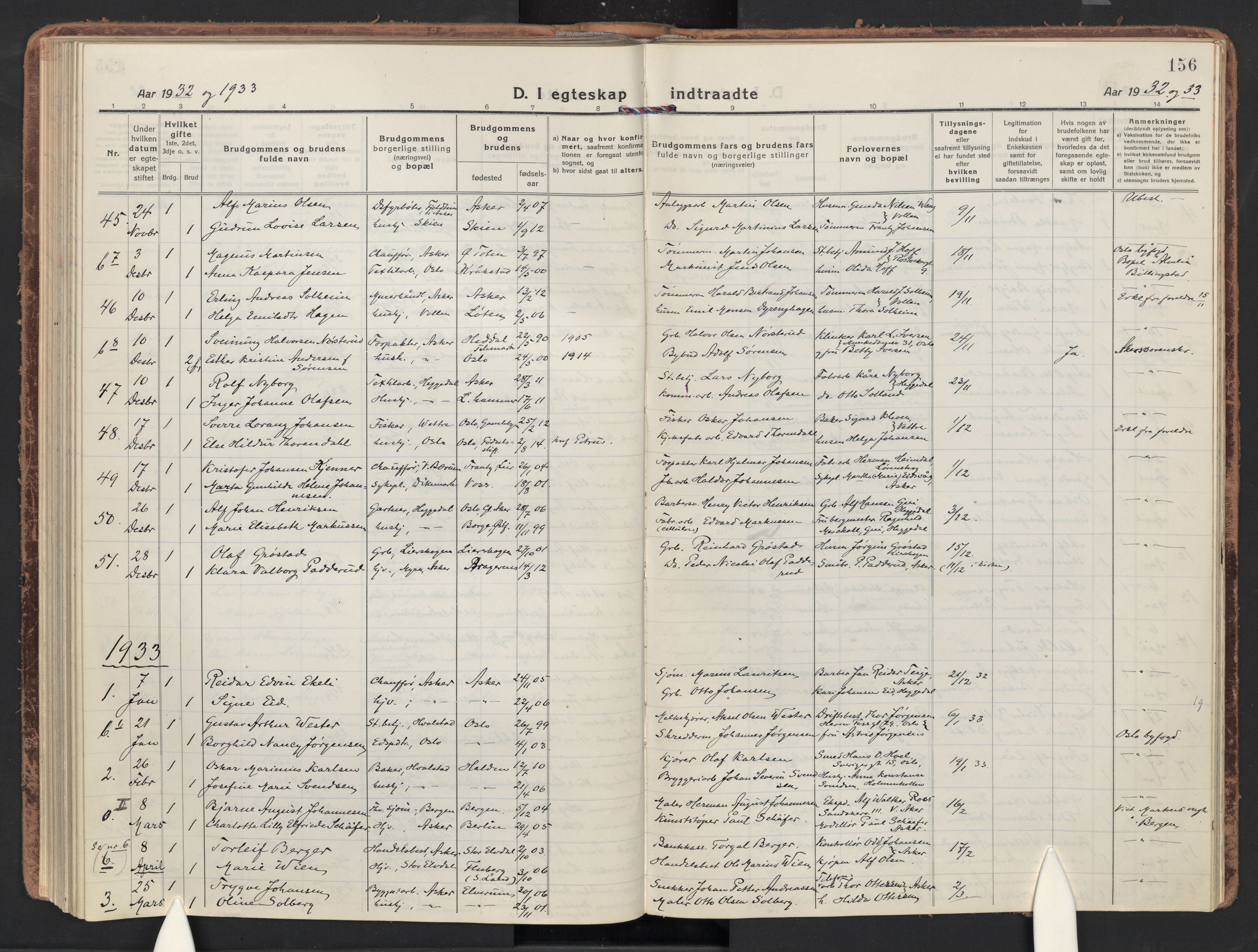 Asker prestekontor Kirkebøker, SAO/A-10256a/F/Fa/L0019: Parish register (official) no. I 19, 1918-1935, p. 156