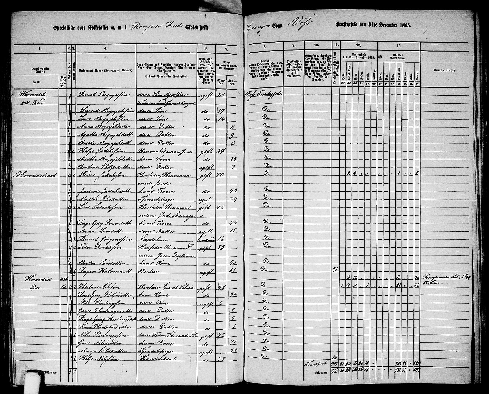 RA, 1865 census for Voss, 1865, p. 332