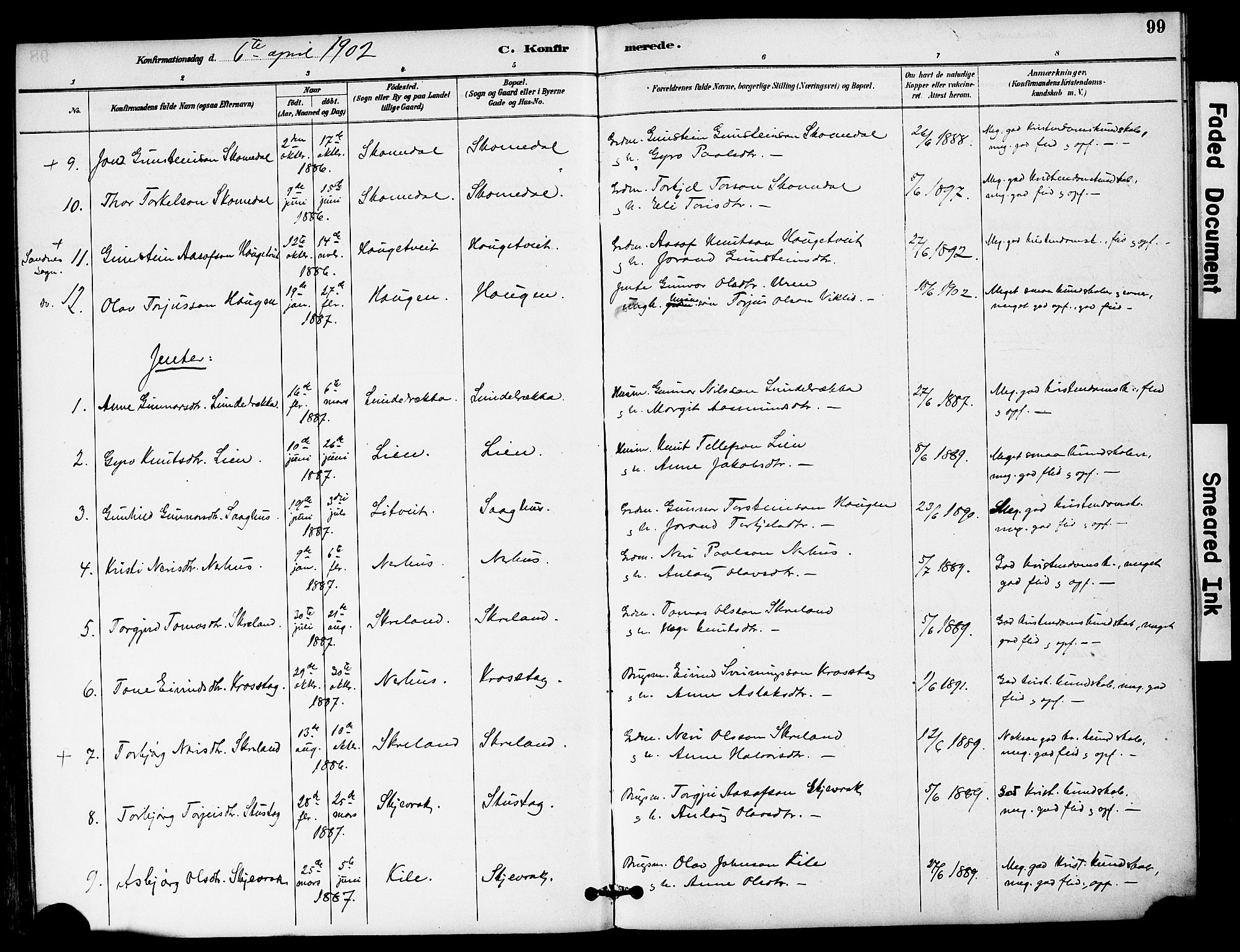 Bygland sokneprestkontor, SAK/1111-0006/F/Fa/Fab/L0007: Parish register (official) no. A 7, 1885-1909, p. 99