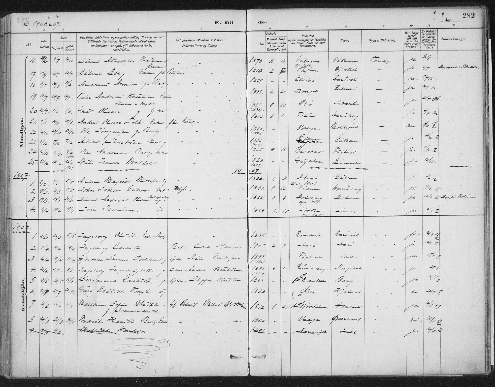 Ministerialprotokoller, klokkerbøker og fødselsregistre - Møre og Romsdal, AV/SAT-A-1454/555/L0658: Parish register (official) no. 555A09, 1887-1917, p. 282