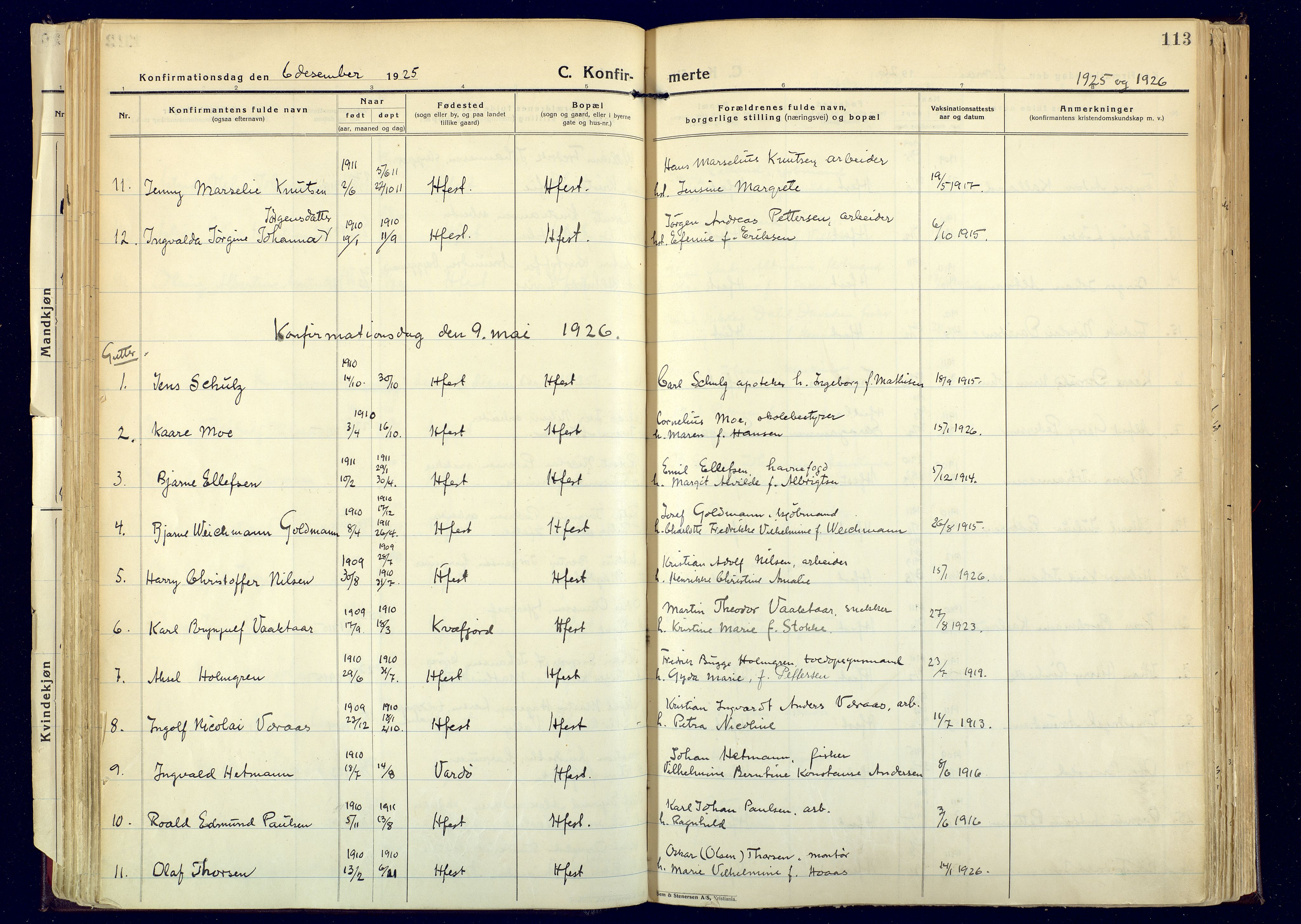 Hammerfest sokneprestkontor, SATØ/S-1347: Parish register (official) no. 17, 1923-1933, p. 113