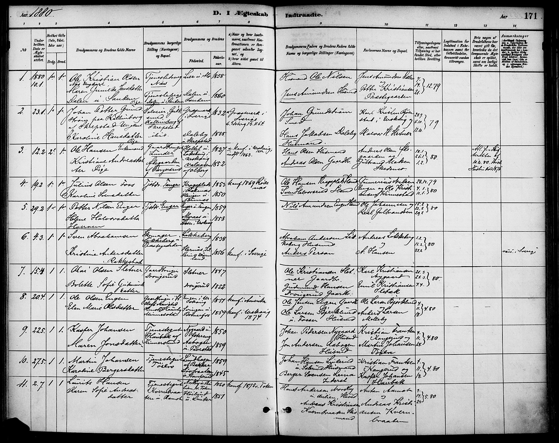 Høland prestekontor Kirkebøker, SAO/A-10346a/F/Fa/L0013: Parish register (official) no. I 13, 1880-1897, p. 171