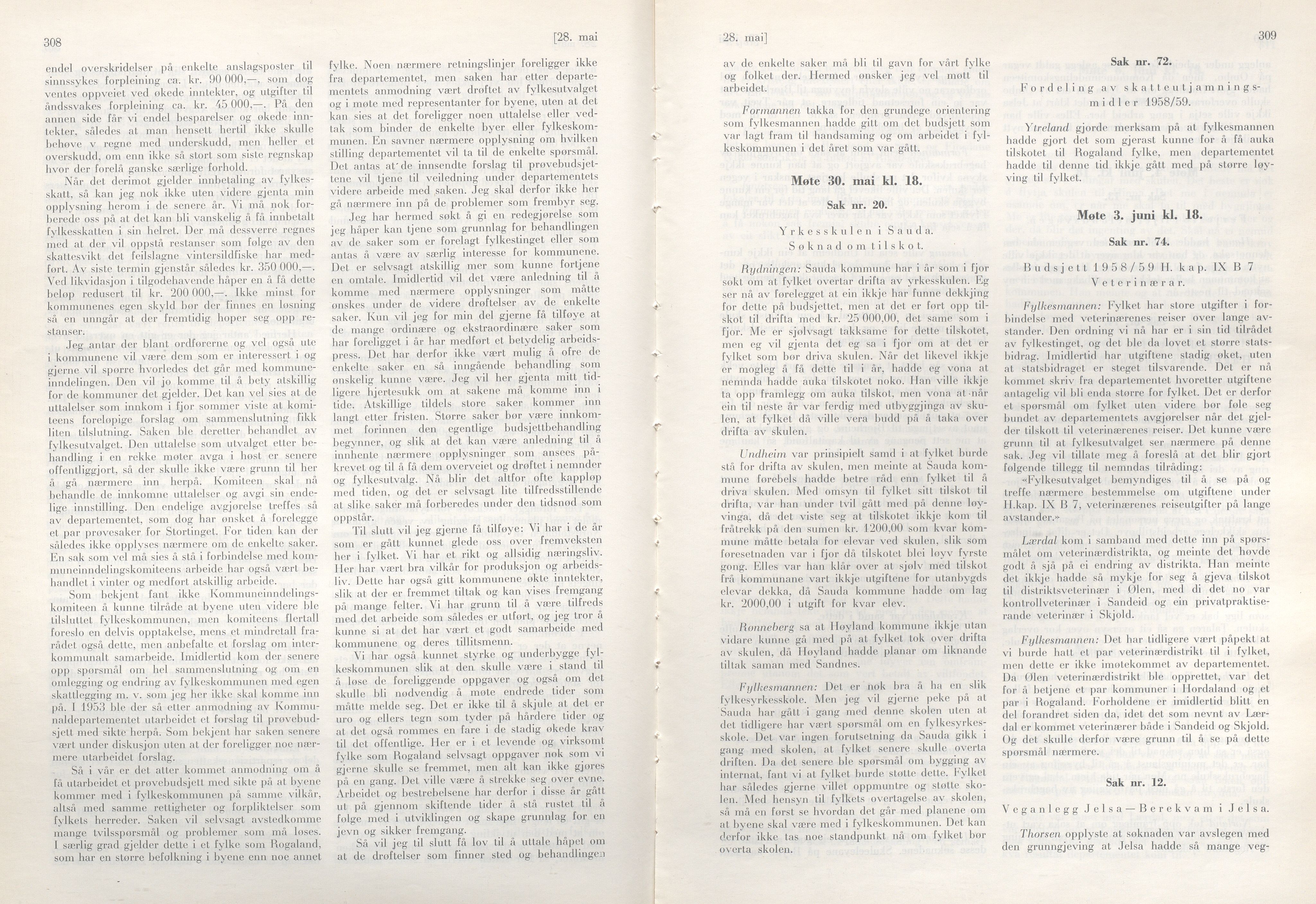 Rogaland fylkeskommune - Fylkesrådmannen , IKAR/A-900/A/Aa/Aaa/L0077: Møtebok , 1958, p. 308-309