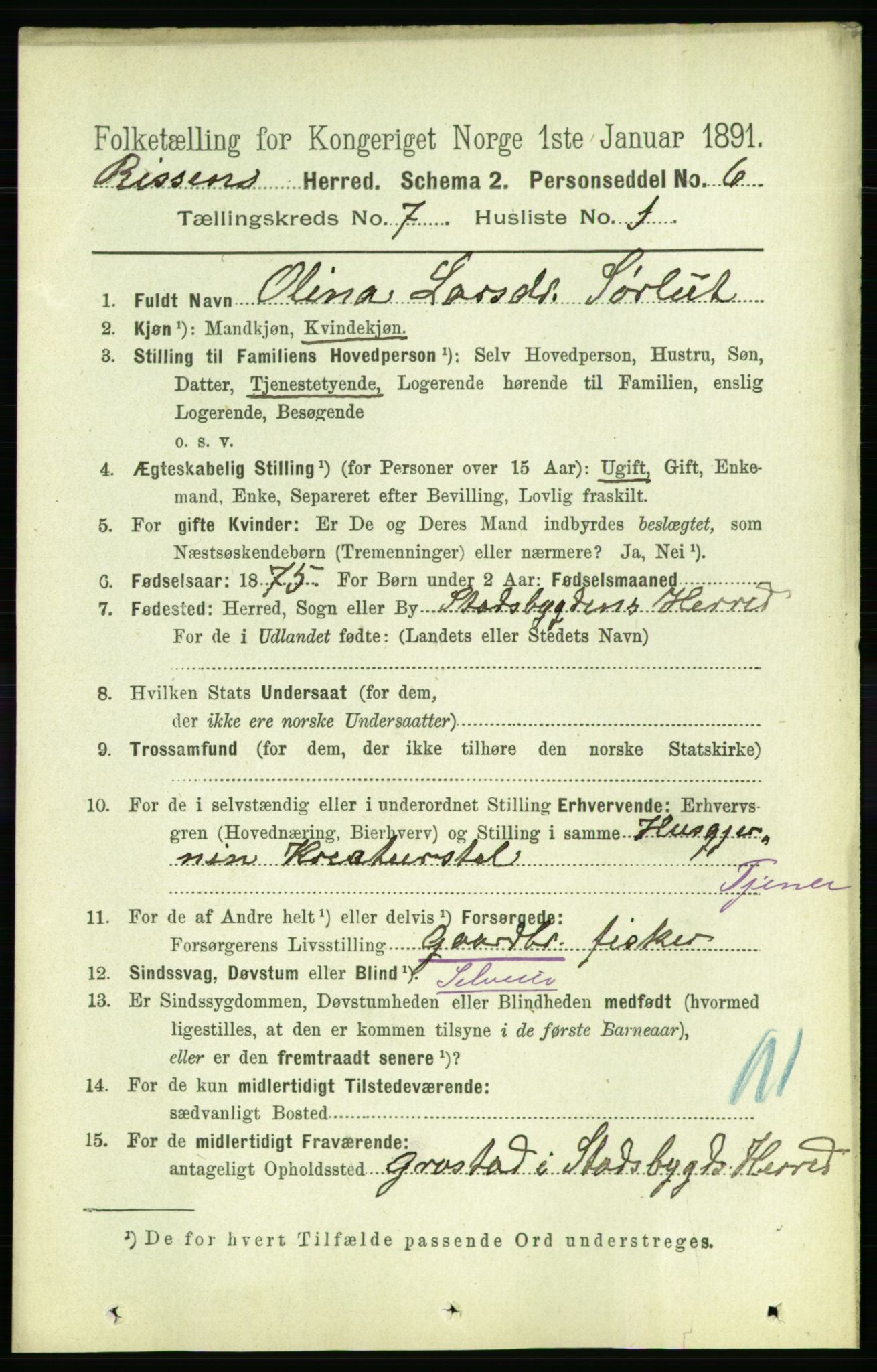 RA, 1891 census for 1624 Rissa, 1891, p. 3994