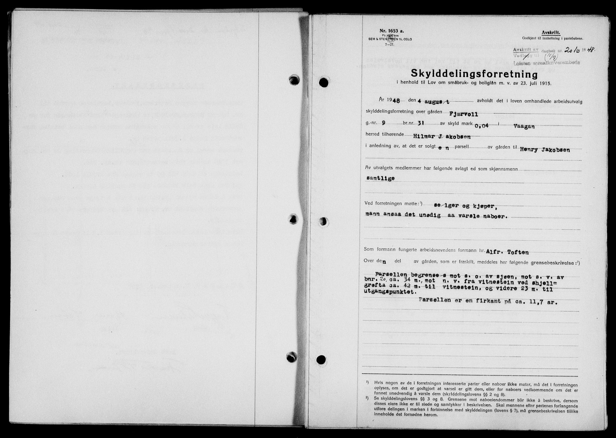 Lofoten sorenskriveri, SAT/A-0017/1/2/2C/L0019a: Mortgage book no. 19a, 1948-1948, Diary no: : 2016/1948