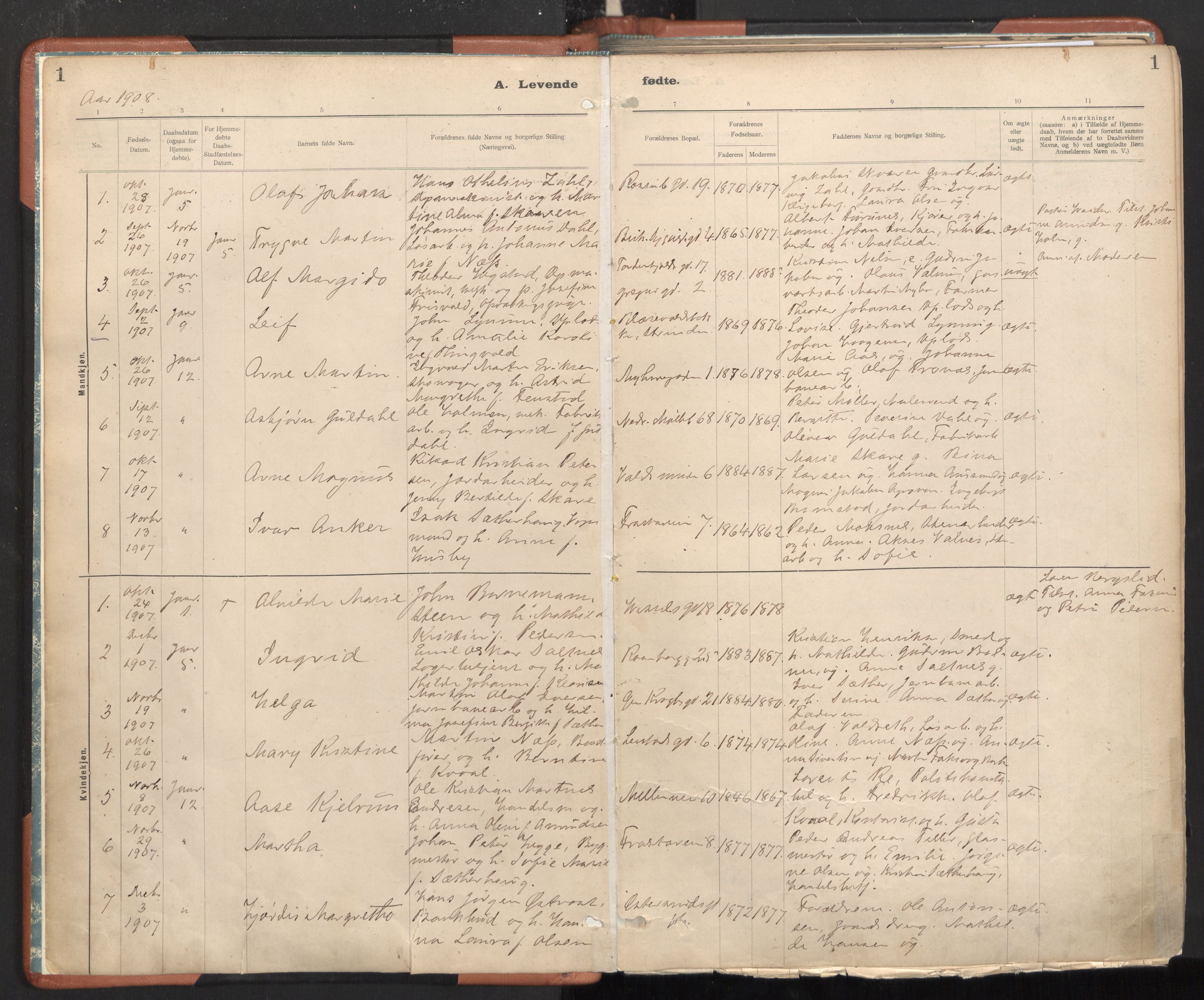 Ministerialprotokoller, klokkerbøker og fødselsregistre - Sør-Trøndelag, AV/SAT-A-1456/605/L0243: Parish register (official) no. 605A05, 1908-1923, p. 1