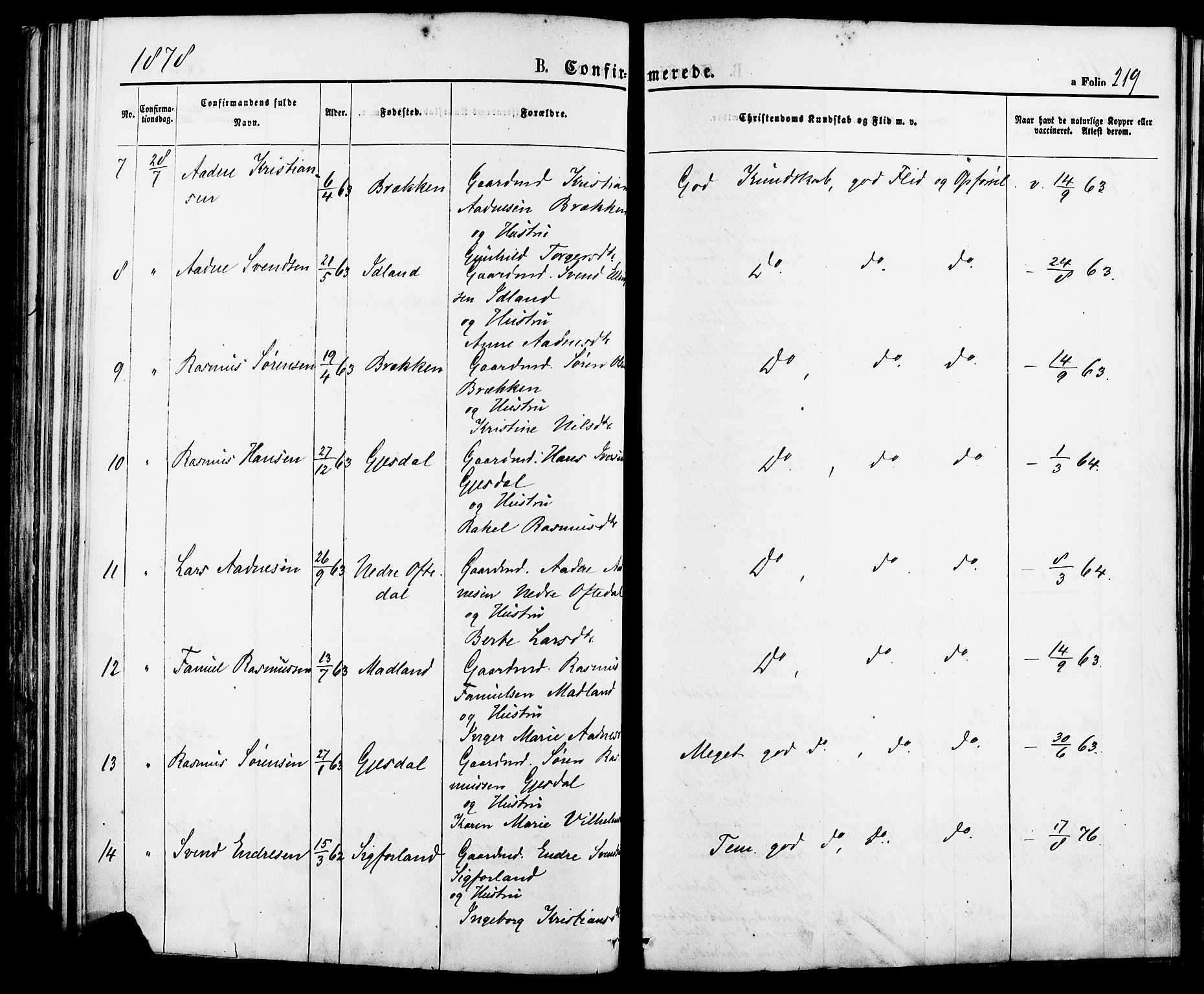 Lye sokneprestkontor, AV/SAST-A-101794/001/30BA/L0008: Parish register (official) no. A 7, 1872-1881, p. 219