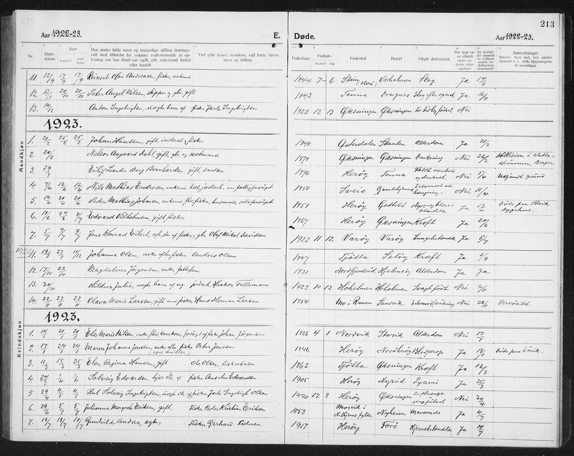 Ministerialprotokoller, klokkerbøker og fødselsregistre - Nordland, SAT/A-1459/834/L0517: Parish register (copy) no. 834C07, 1919-1939, p. 213