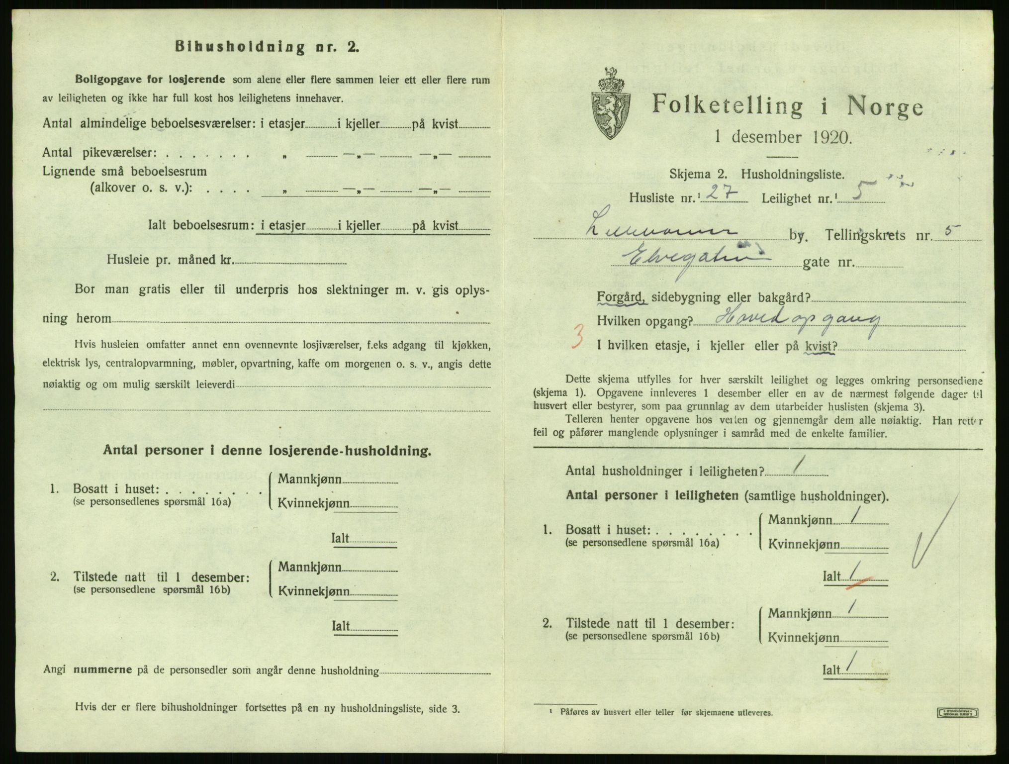 SAH, 1920 census for Lillehammer, 1920, p. 2300