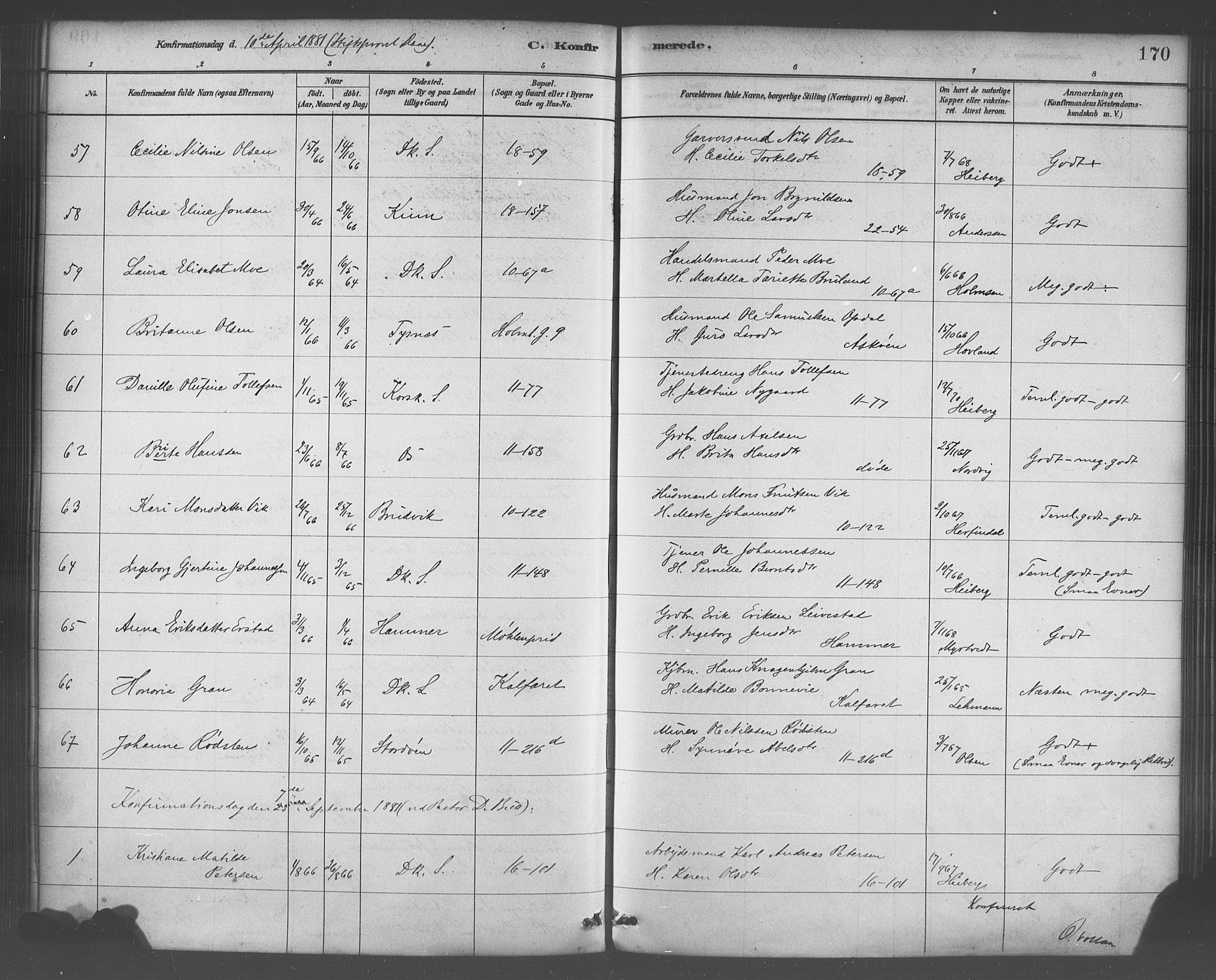 Domkirken sokneprestembete, AV/SAB-A-74801/H/Haa/L0030: Parish register (official) no. C 5, 1880-1898, p. 170