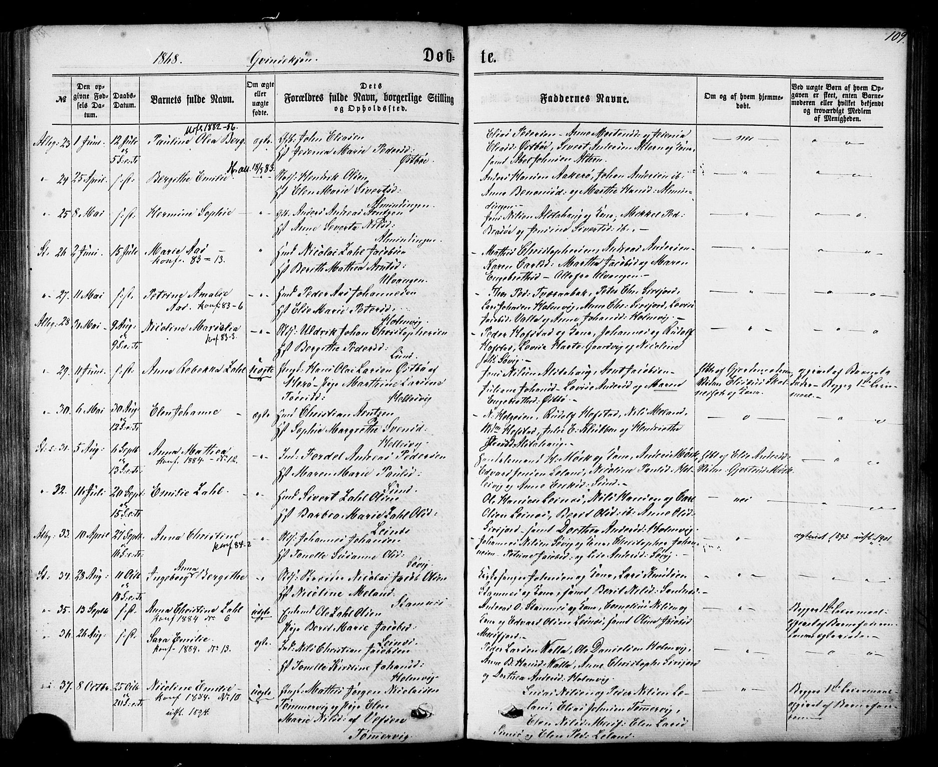 Ministerialprotokoller, klokkerbøker og fødselsregistre - Nordland, SAT/A-1459/830/L0449: Parish register (official) no. 830A13, 1866-1886, p. 109