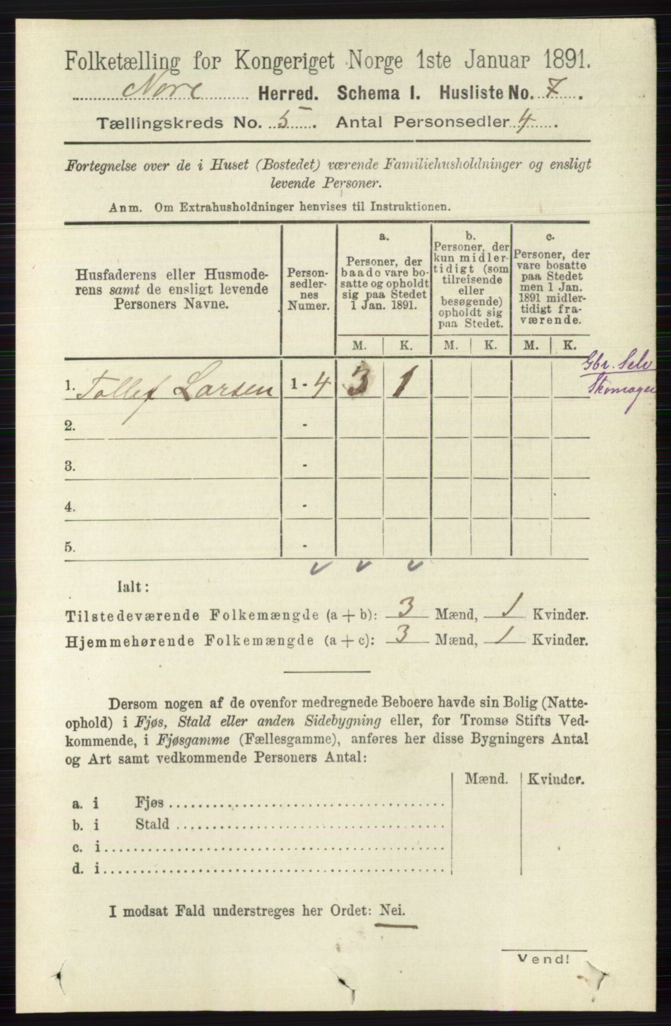 RA, 1891 census for 0633 Nore, 1891, p. 1535