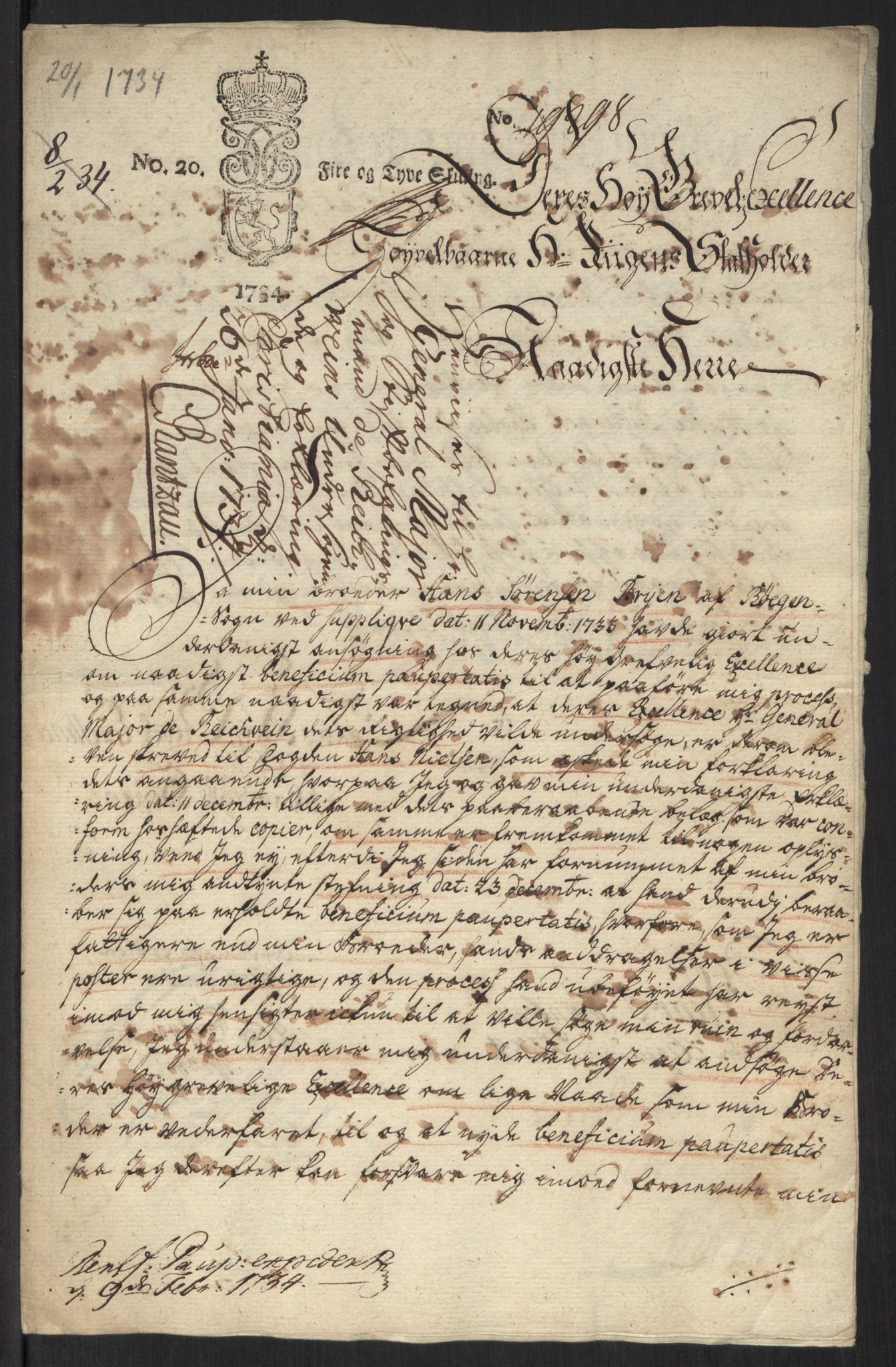 Stattholderembetet 1572-1771, AV/RA-EA-2870/Ef/L0107: Brev fra embetsmenn og andre, 1733-1734, p. 165