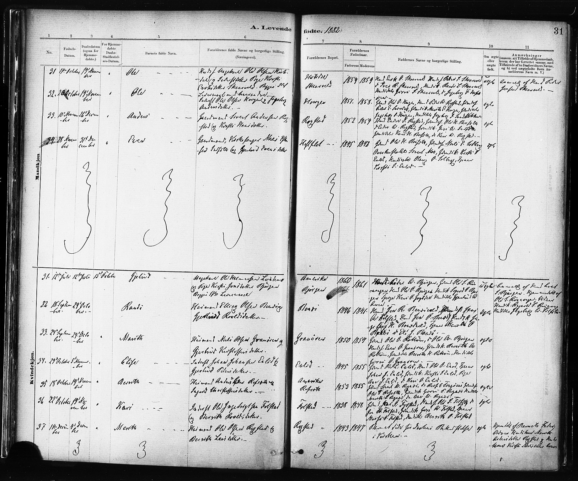 Ministerialprotokoller, klokkerbøker og fødselsregistre - Sør-Trøndelag, SAT/A-1456/687/L1002: Parish register (official) no. 687A08, 1878-1890, p. 31