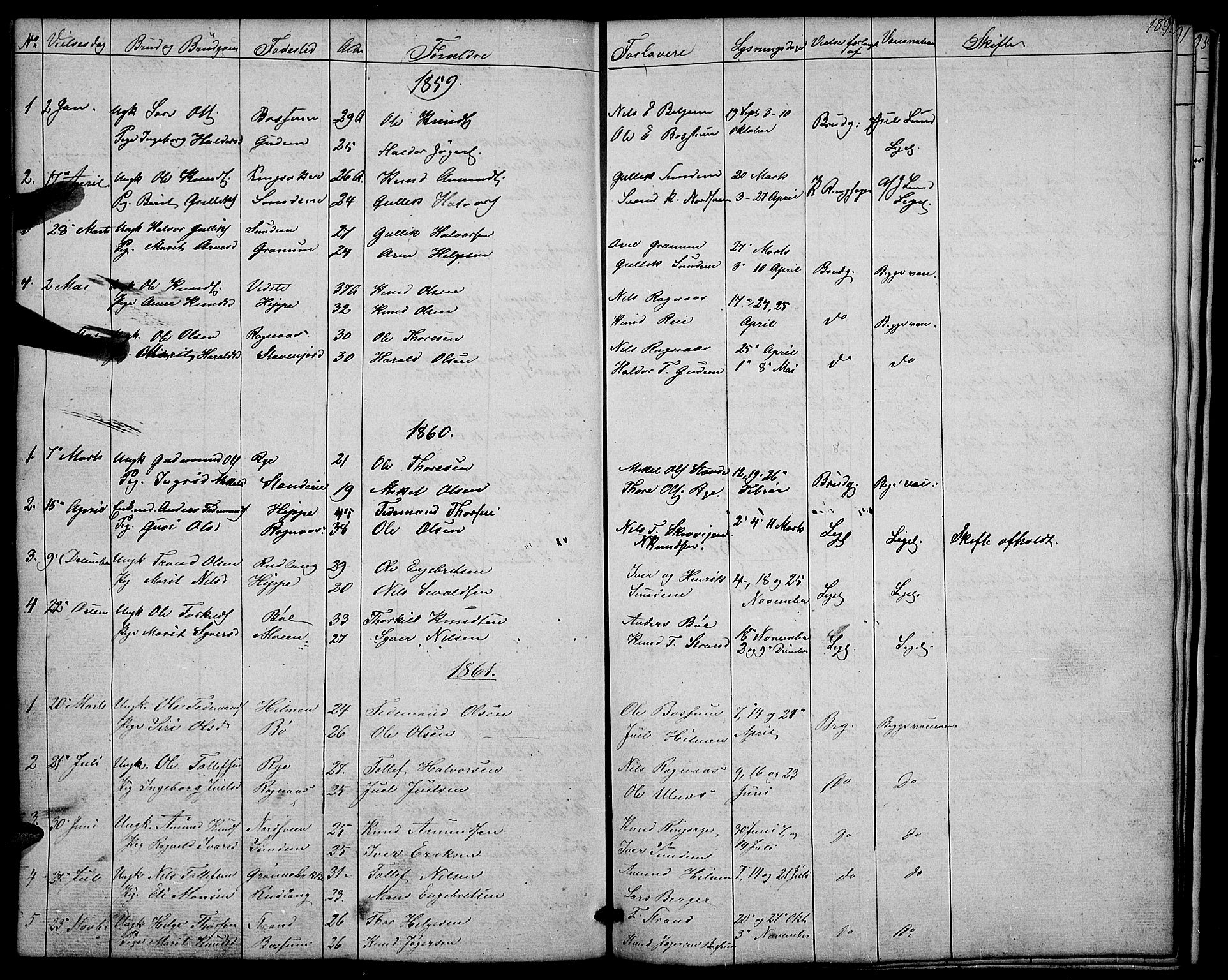 Nord-Aurdal prestekontor, SAH/PREST-132/H/Ha/Hab/L0004: Parish register (copy) no. 4, 1842-1882, p. 189