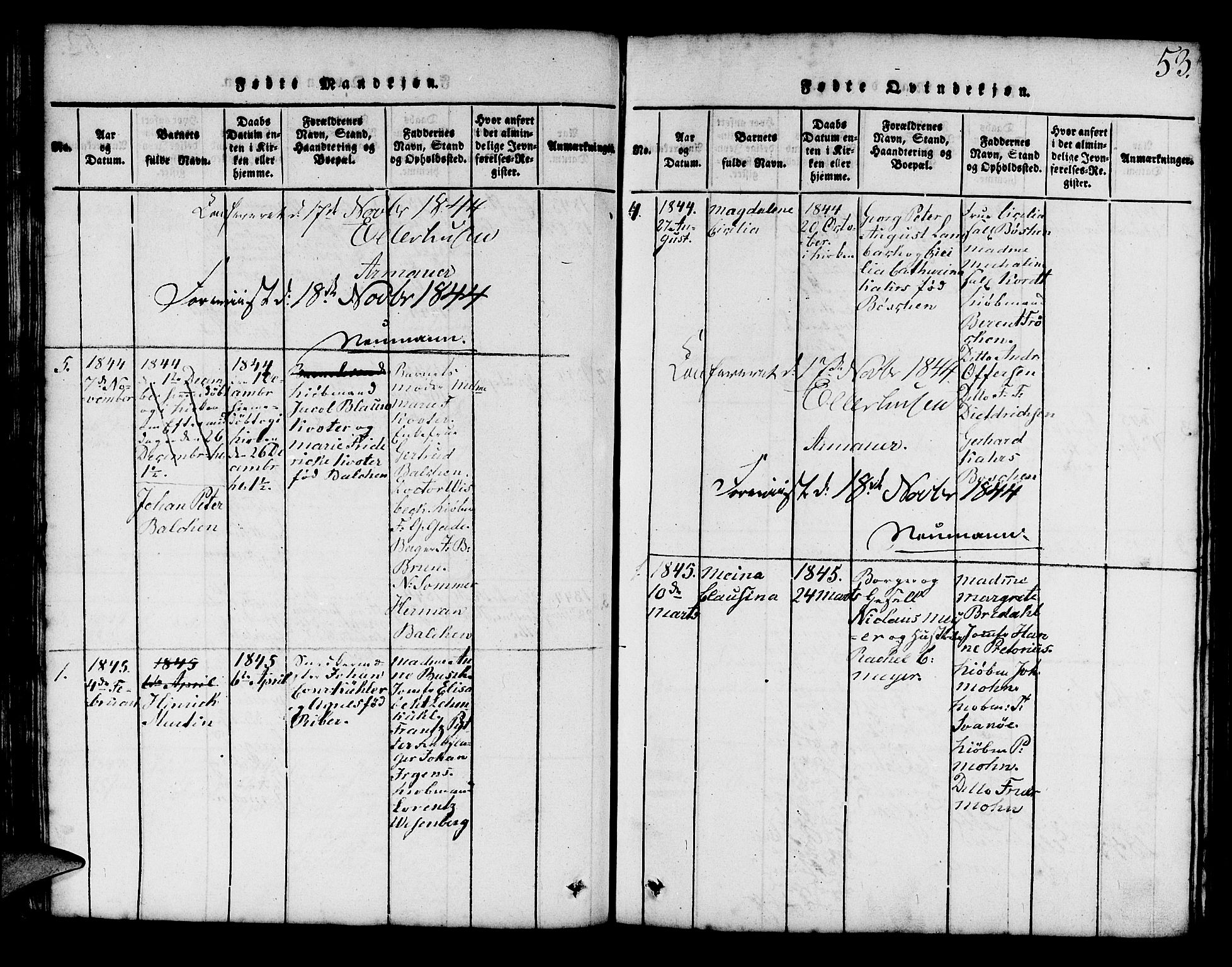 Mariakirken Sokneprestembete, SAB/A-76901/H/Hab/L0001: Parish register (copy) no. A 1, 1815-1846, p. 53