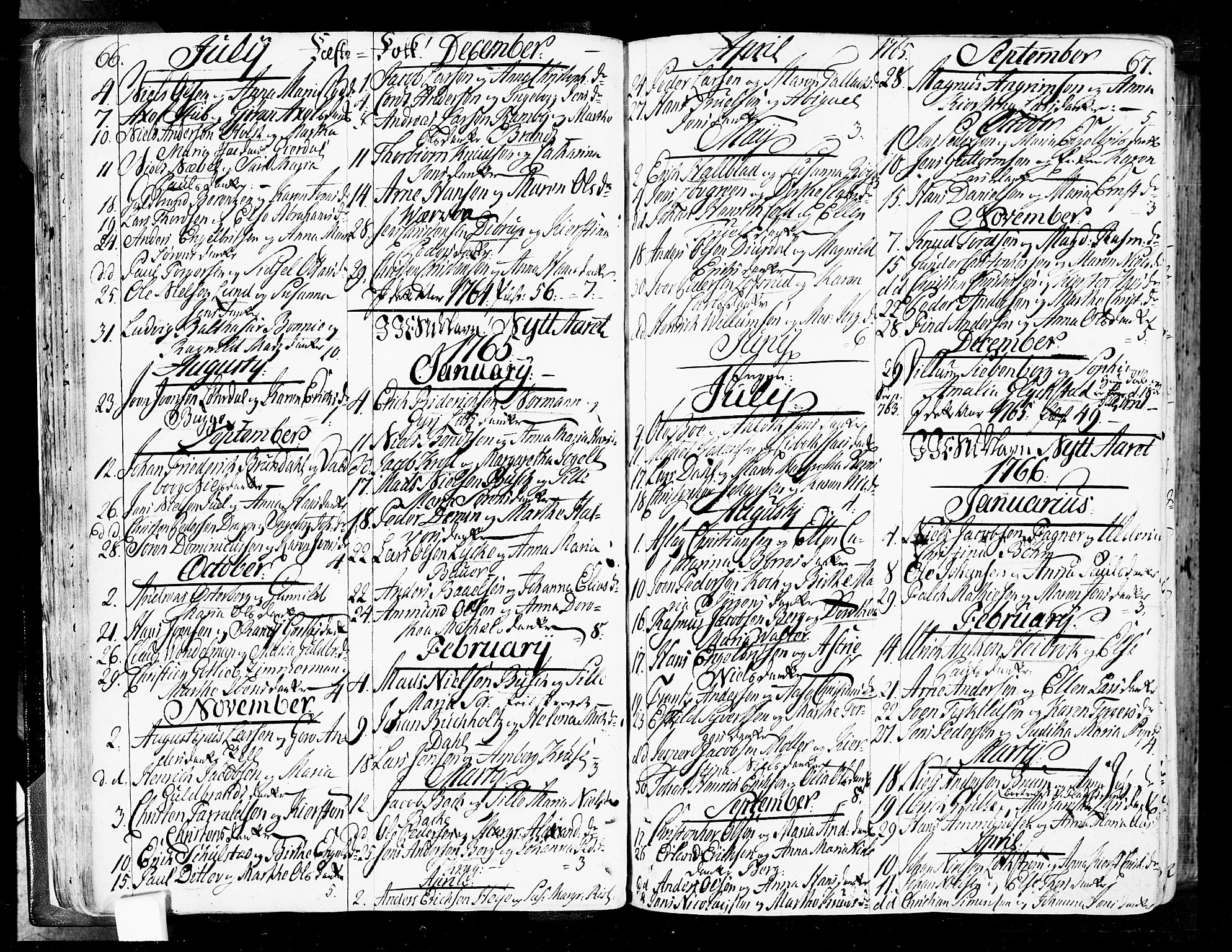 Oslo domkirke Kirkebøker, SAO/A-10752/F/Fa/L0004: Parish register (official) no. 4, 1743-1786, p. 66-67