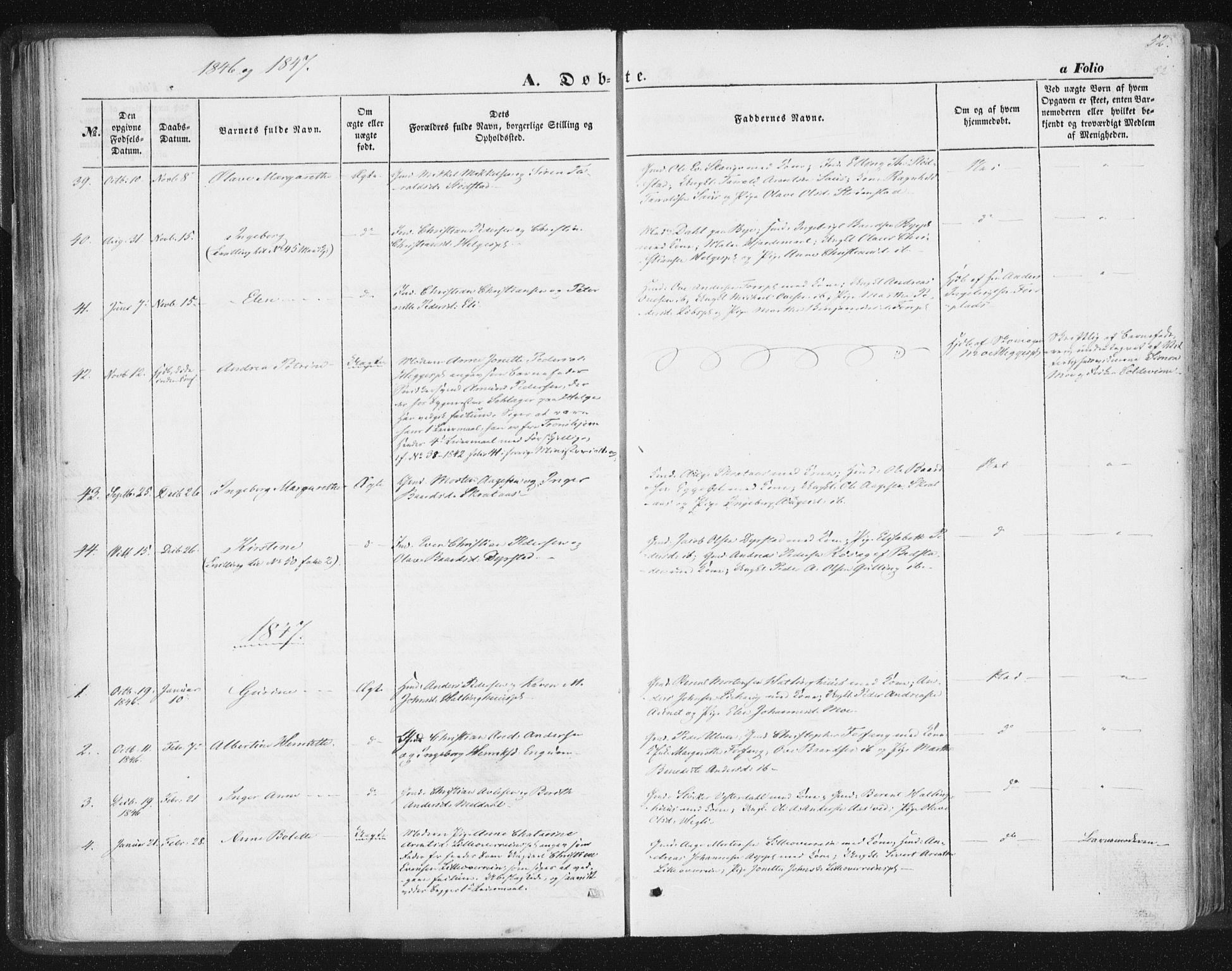 Ministerialprotokoller, klokkerbøker og fødselsregistre - Nord-Trøndelag, SAT/A-1458/746/L0446: Parish register (official) no. 746A05, 1846-1859, p. 52