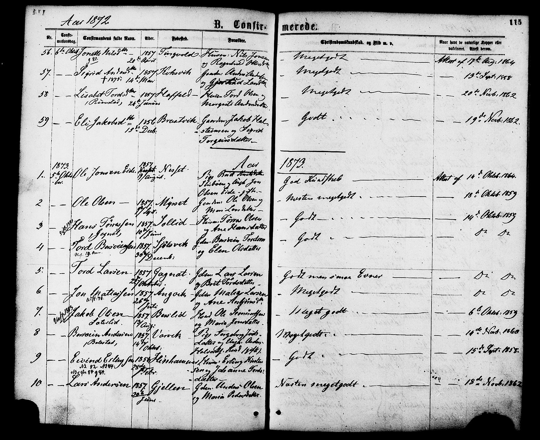 Ministerialprotokoller, klokkerbøker og fødselsregistre - Møre og Romsdal, SAT/A-1454/586/L0986: Parish register (official) no. 586A12, 1867-1878, p. 115
