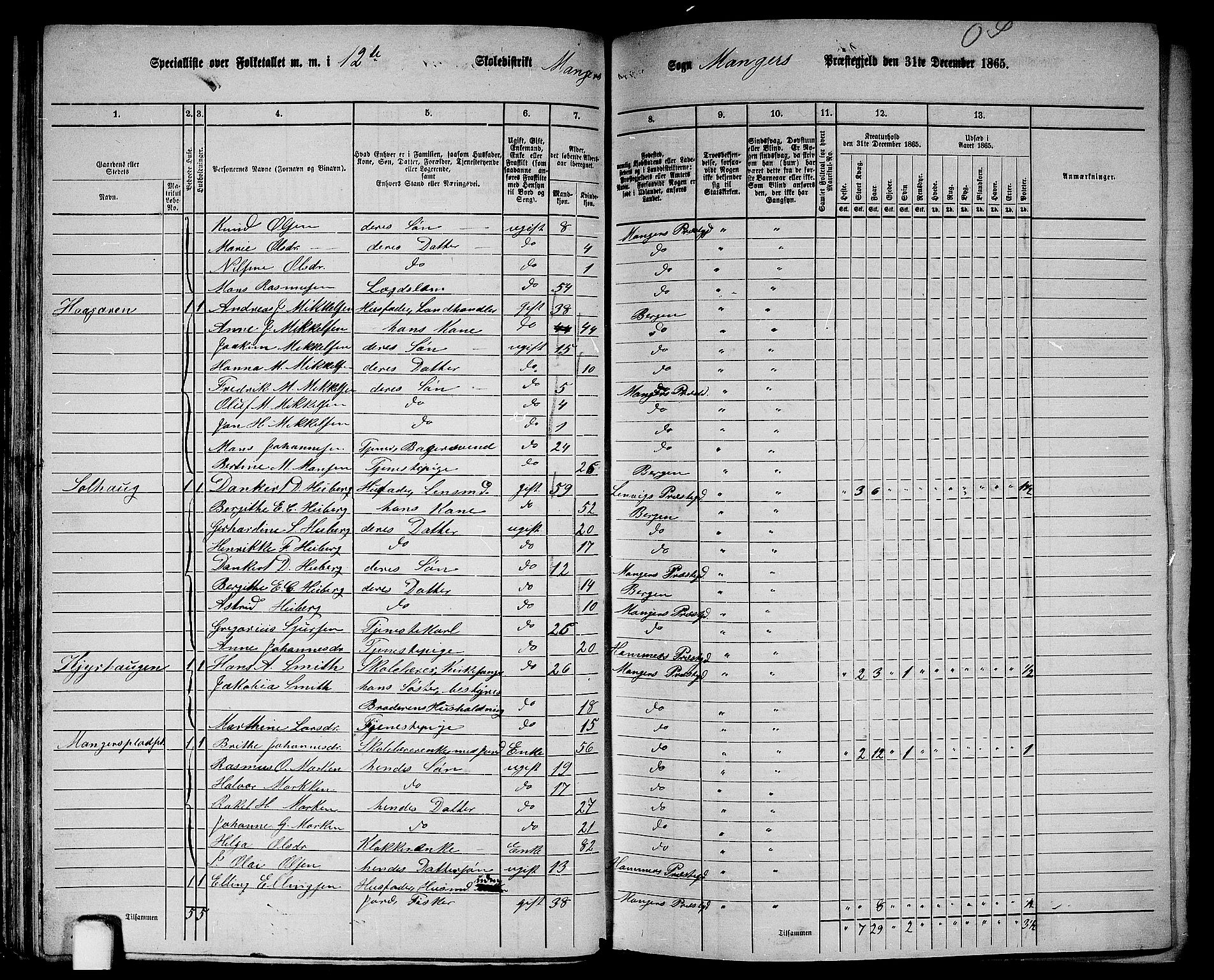 RA, 1865 census for Manger, 1865, p. 56
