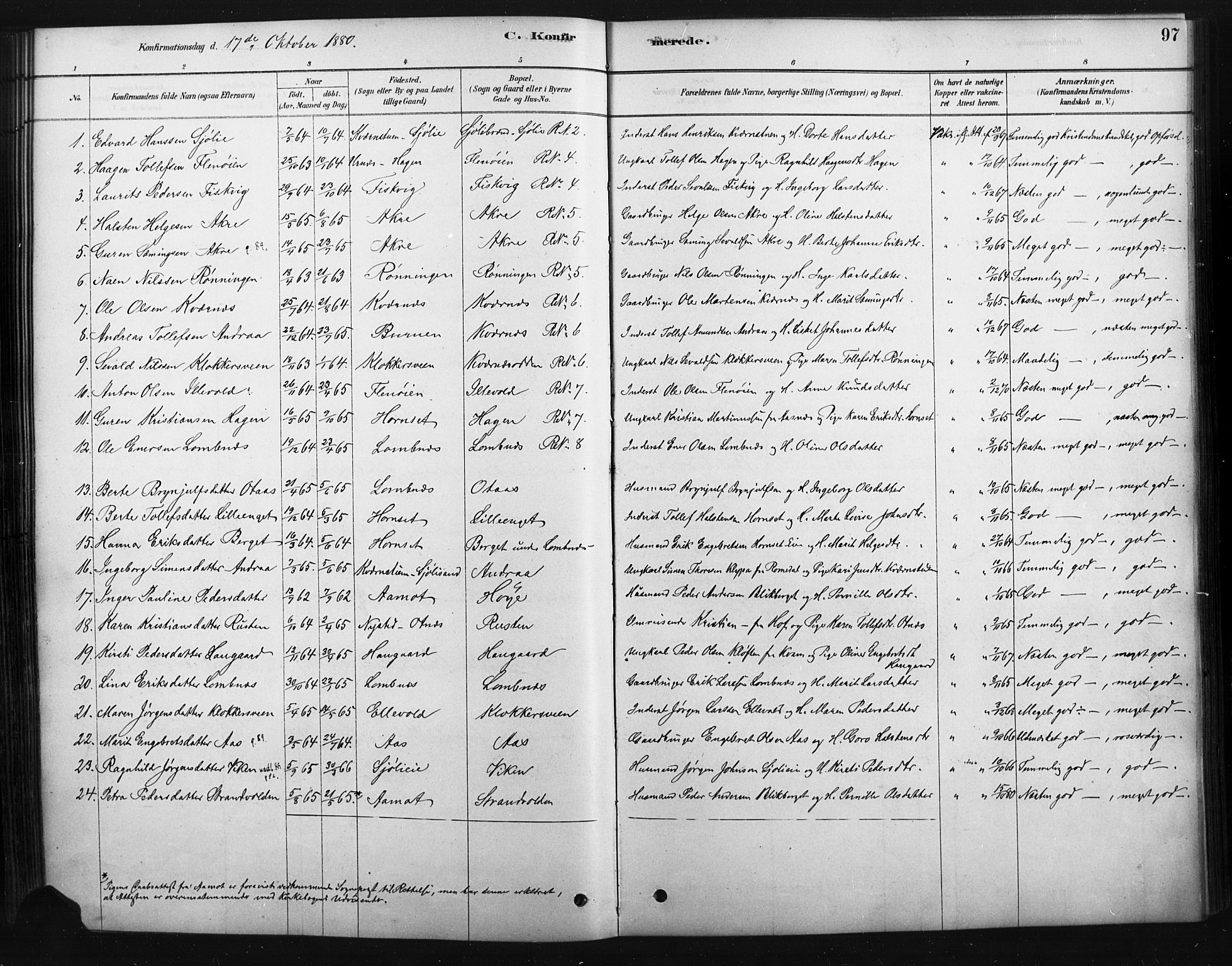 Rendalen prestekontor, AV/SAH-PREST-054/H/Ha/Haa/L0010: Parish register (official) no. 10, 1878-1901, p. 97