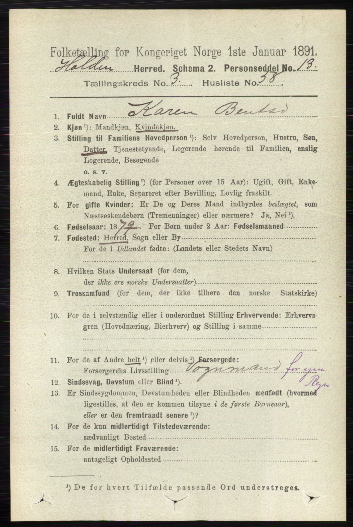 RA, 1891 census for 0819 Holla, 1891, p. 2050