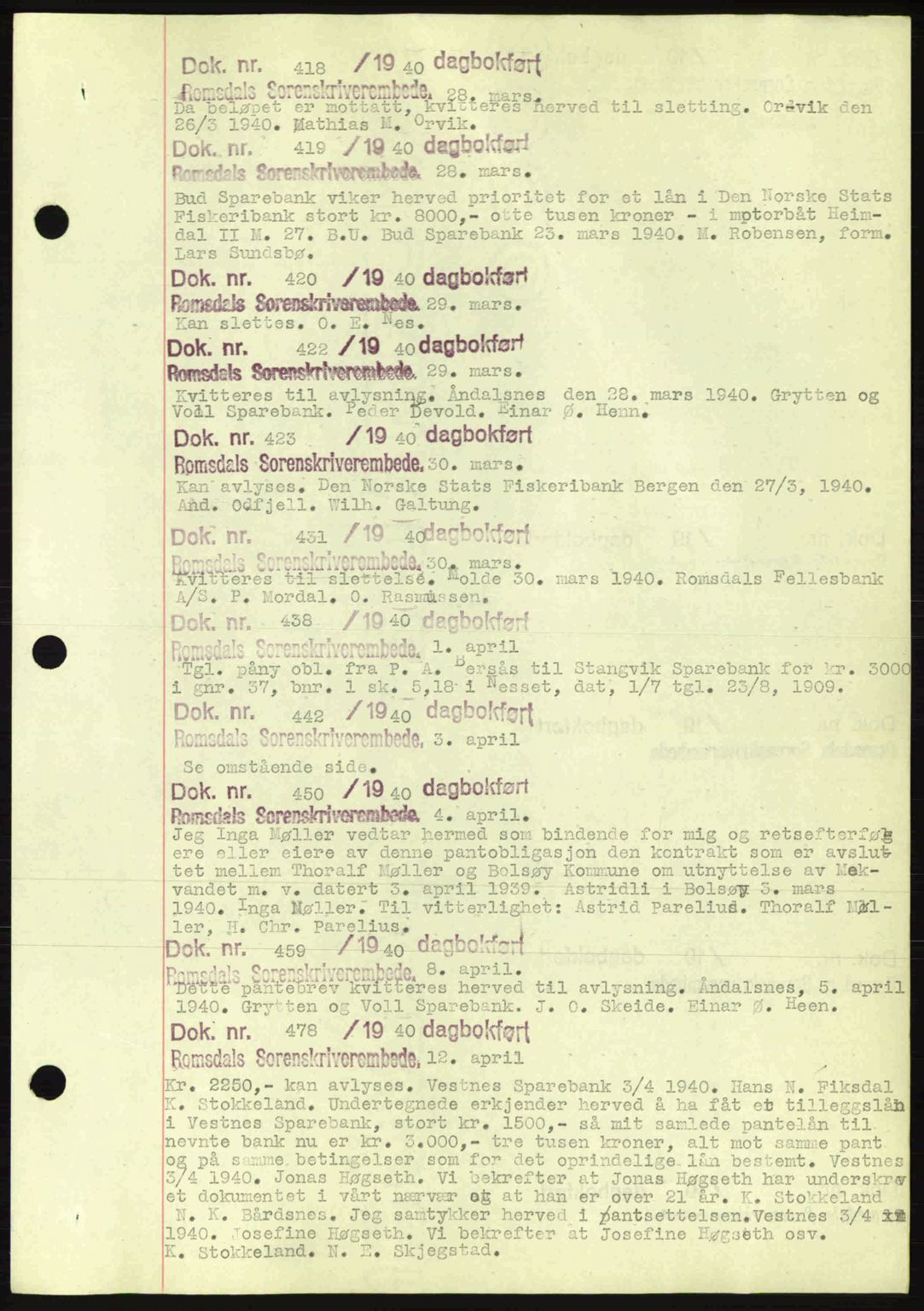 Romsdal sorenskriveri, AV/SAT-A-4149/1/2/2C: Mortgage book no. C1a, 1936-1945, Diary no: : 418/1940