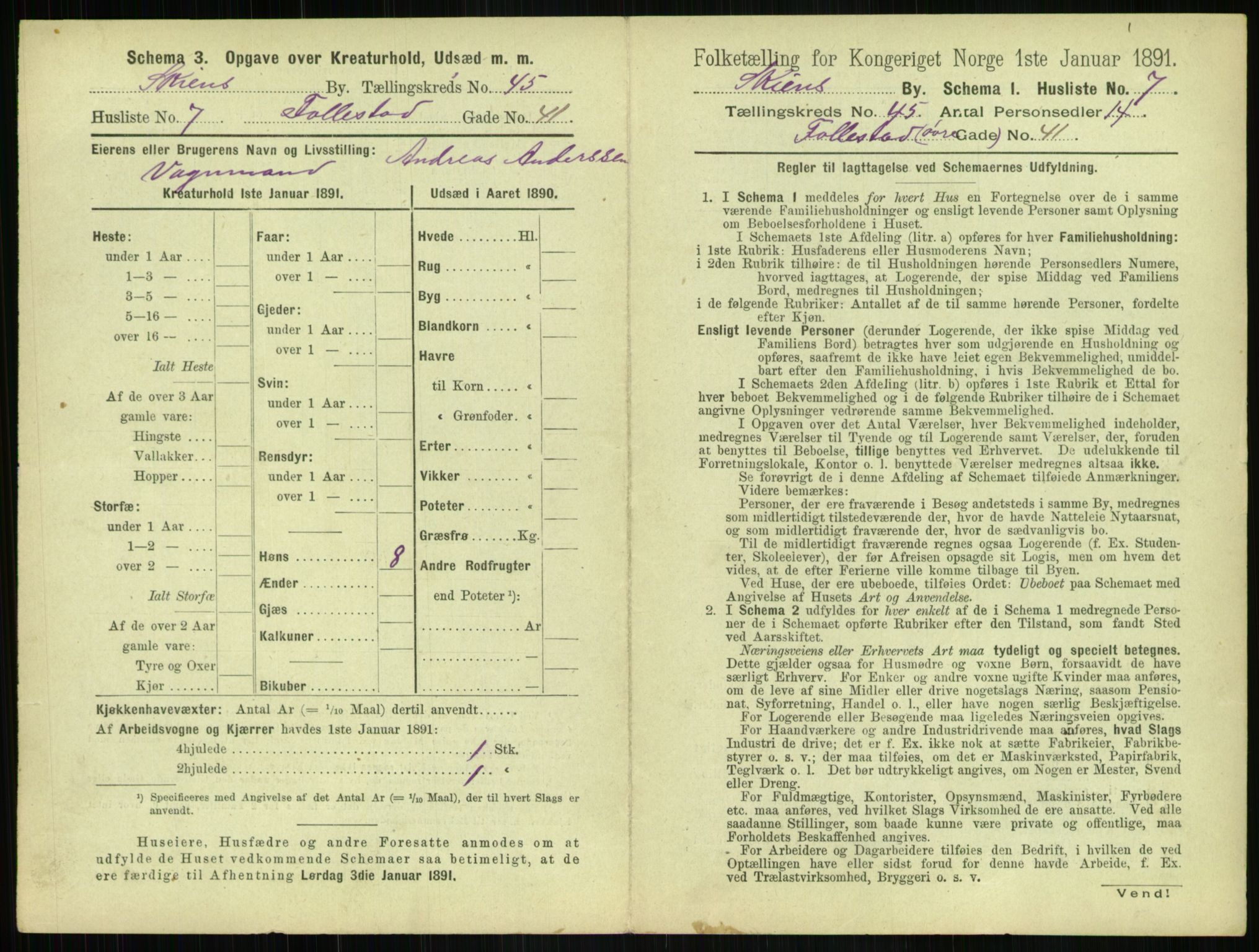 RA, 1891 census for 0806 Skien, 1891, p. 1578