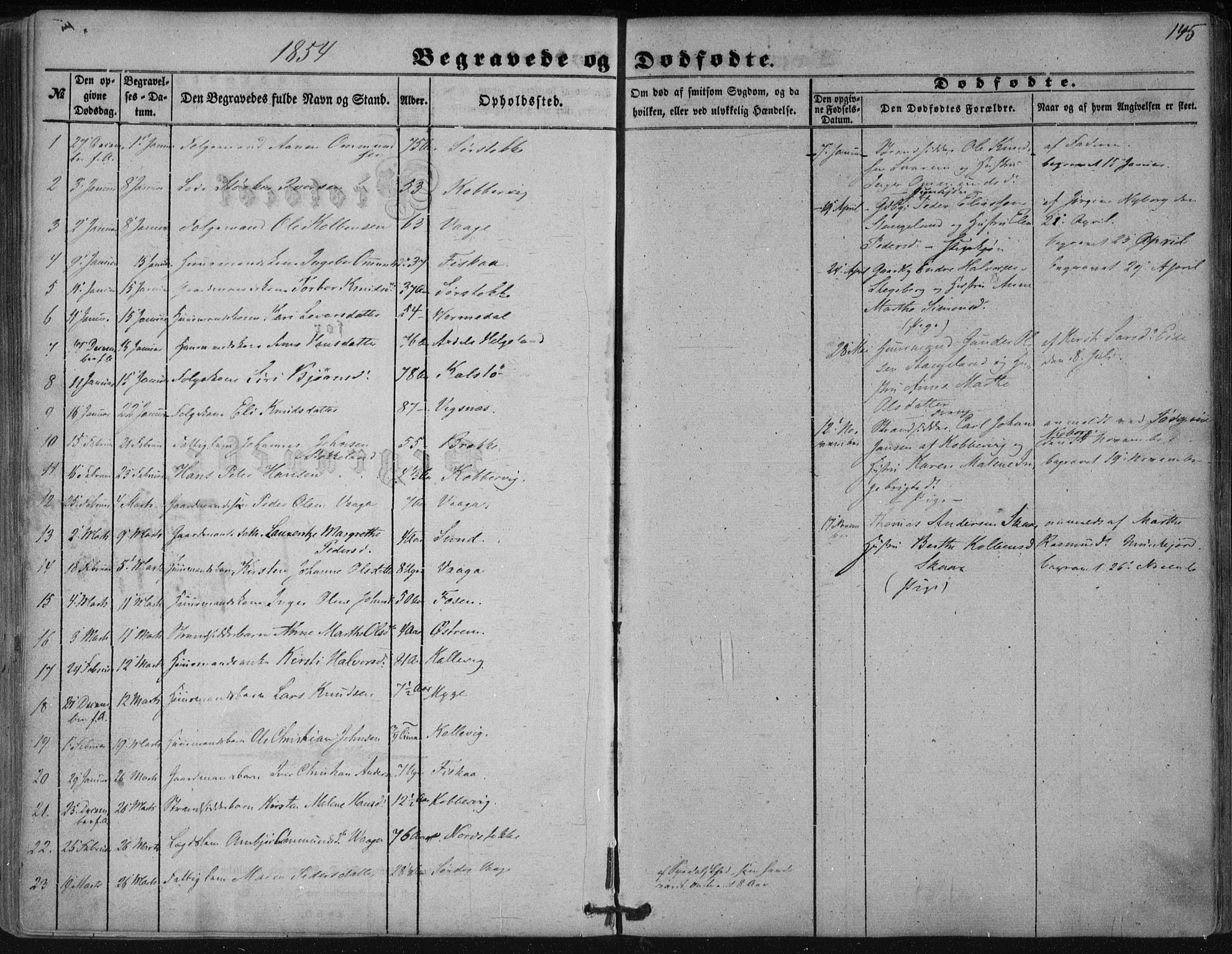 Avaldsnes sokneprestkontor, SAST/A -101851/H/Ha/Haa/L0009: Parish register (official) no. A 9, 1853-1865, p. 145