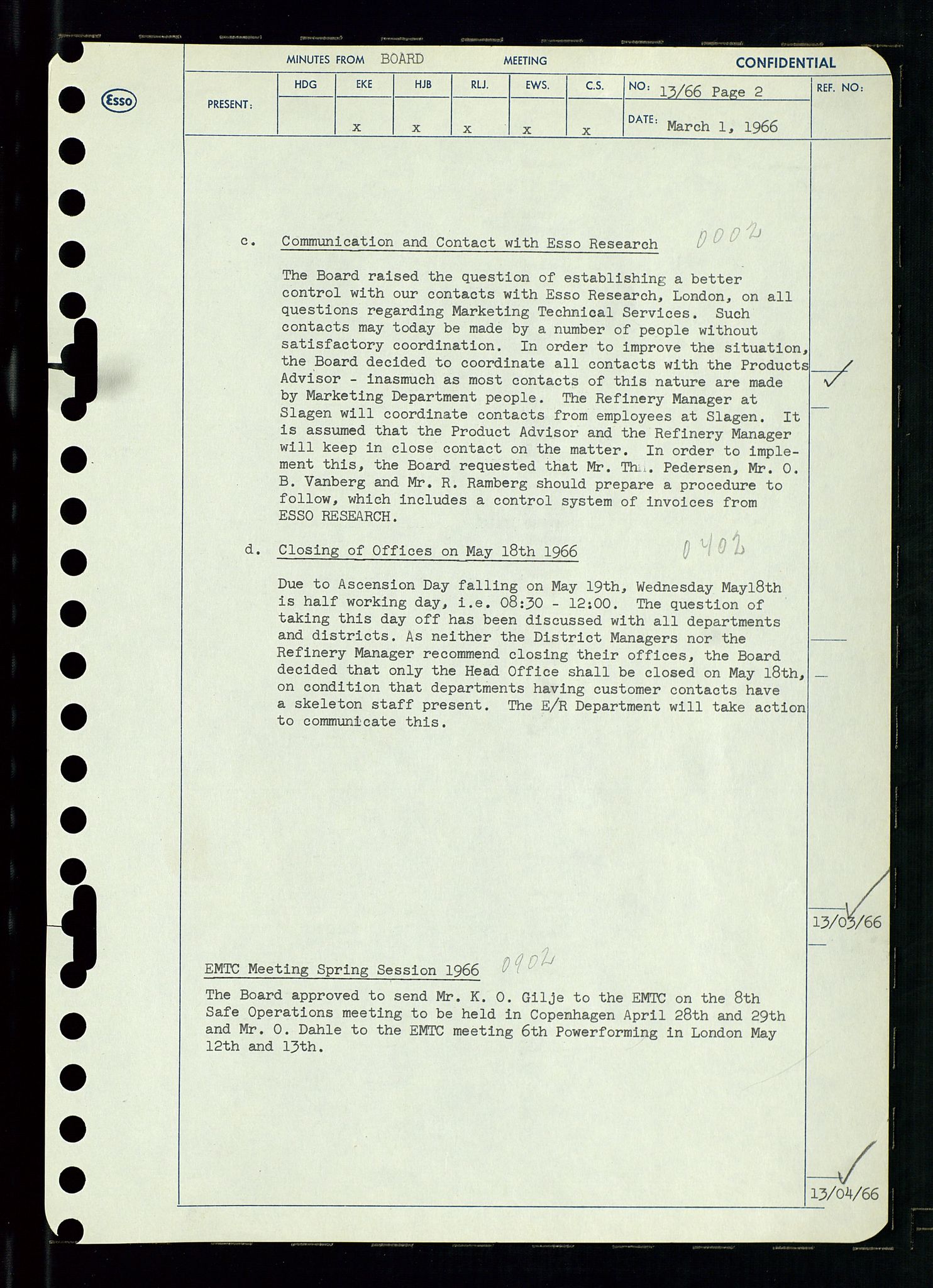 Pa 0982 - Esso Norge A/S, AV/SAST-A-100448/A/Aa/L0002/0002: Den administrerende direksjon Board minutes (styrereferater) / Den administrerende direksjon Board minutes (styrereferater), 1966, p. 34