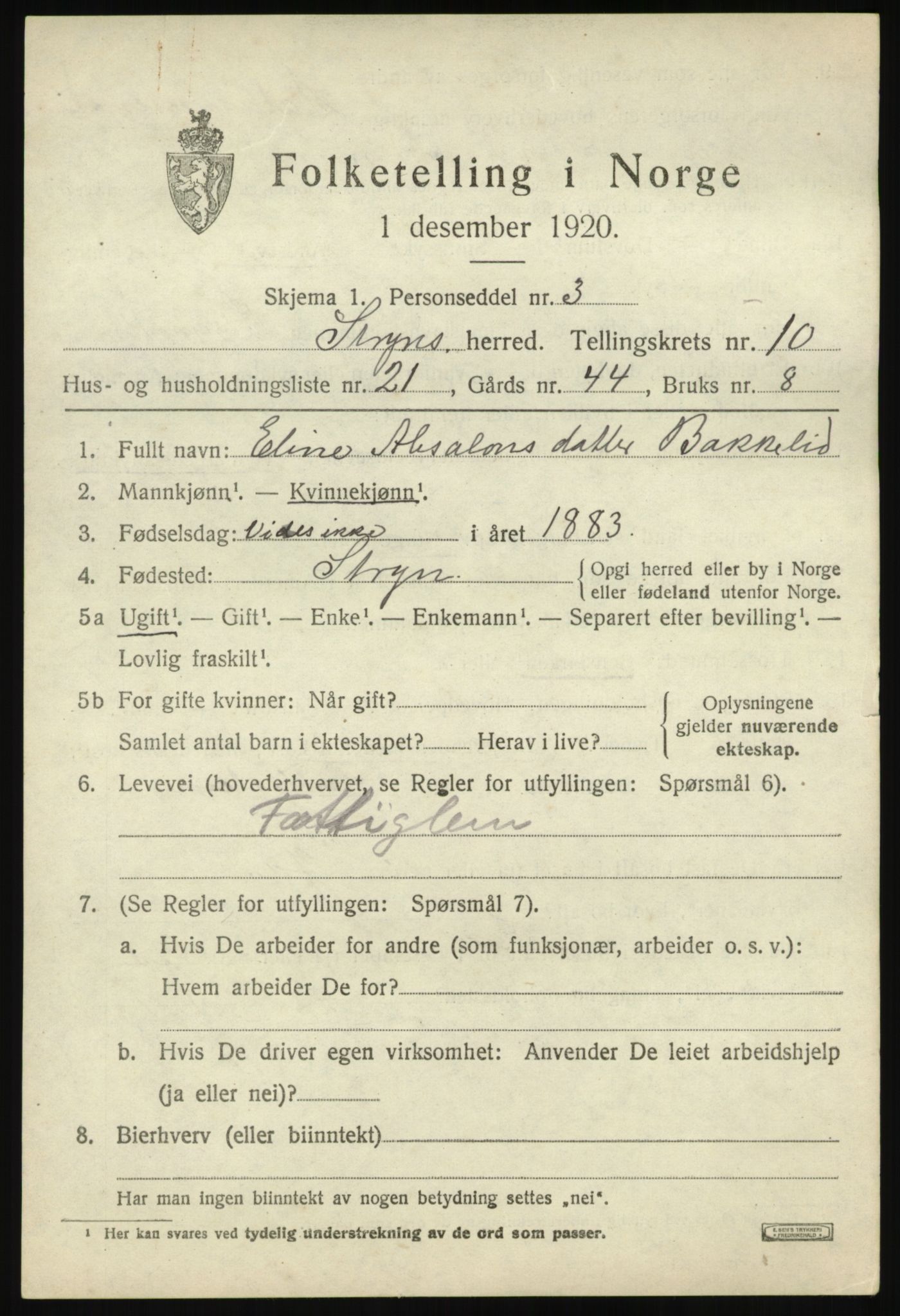 SAB, 1920 census for Stryn, 1920, p. 5190