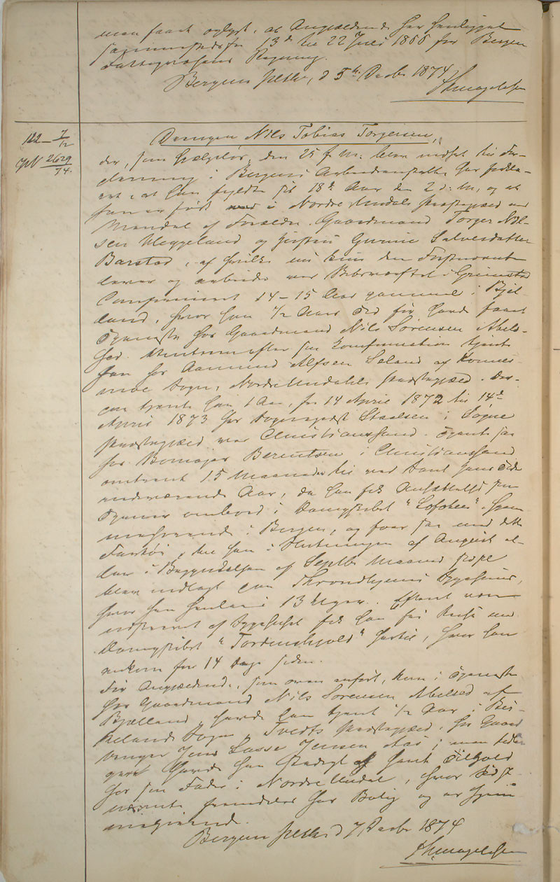 Bergen politikammer / politidistrikt, AV/SAB-A-60401/I/Ic, 1874-1878