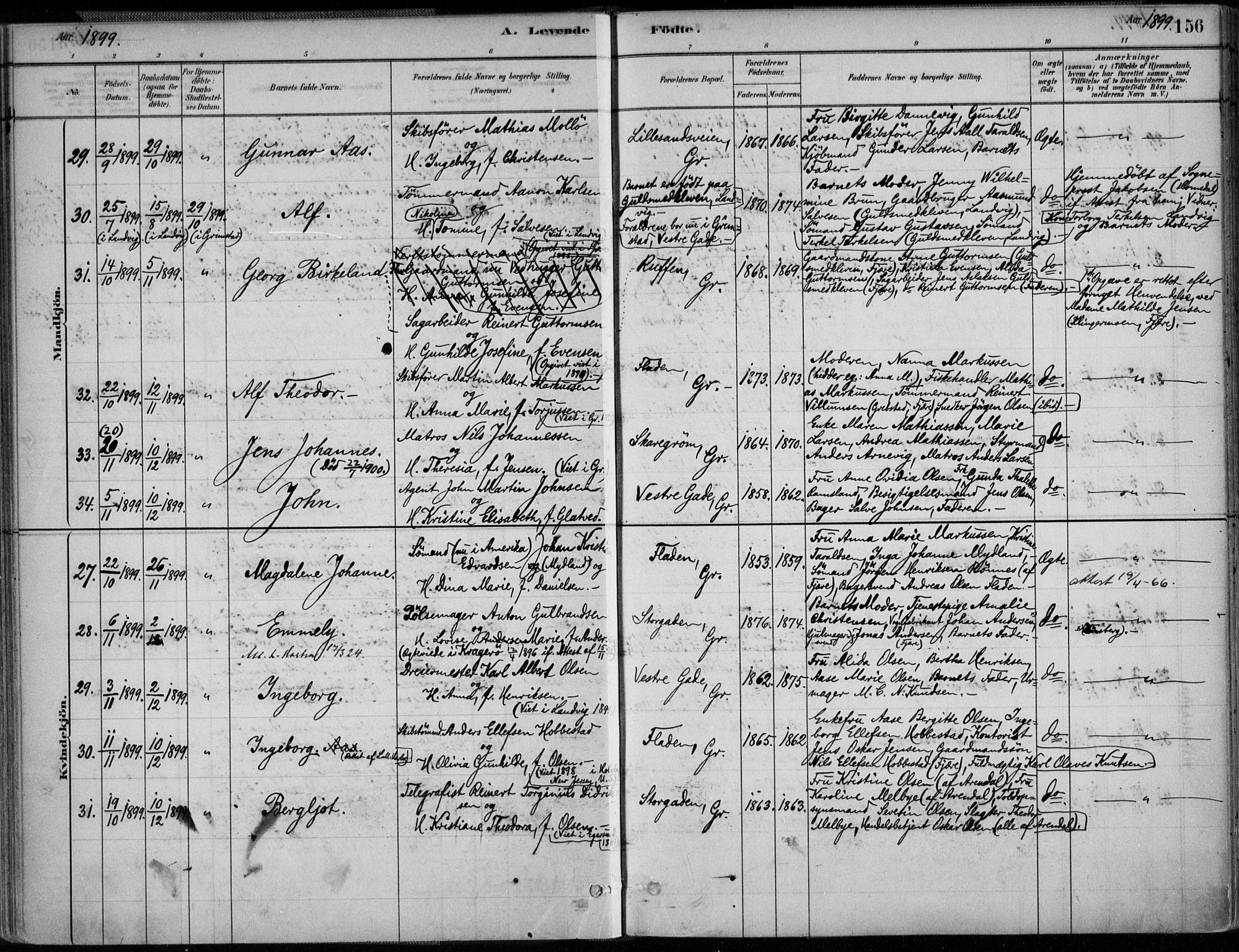 Grimstad sokneprestkontor, AV/SAK-1111-0017/F/Fa/L0003: Parish register (official) no. A 2, 1882-1912, p. 156