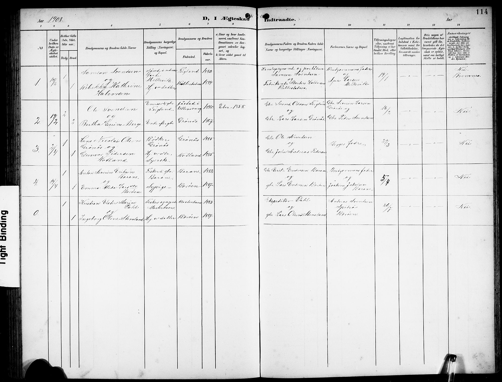 Finnås sokneprestembete, SAB/A-99925/H/Ha/Hab/Haba/L0004: Parish register (copy) no. A 4, 1901-1924, p. 114