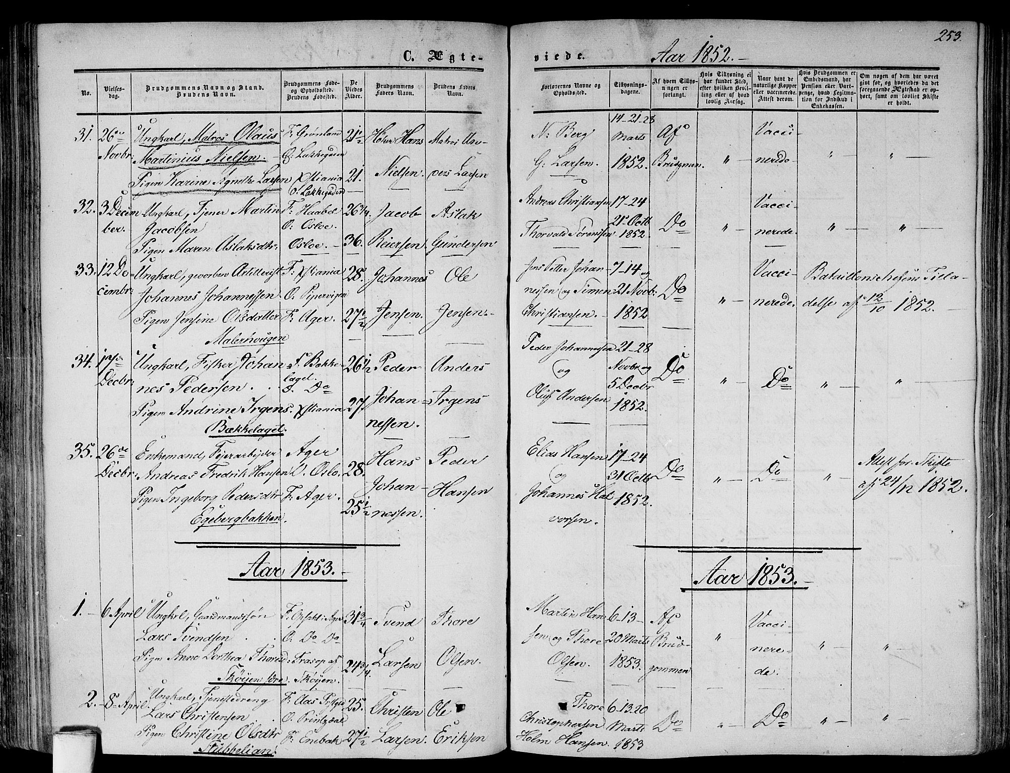 Gamlebyen prestekontor Kirkebøker, AV/SAO-A-10884/F/Fa/L0004: Parish register (official) no. 4, 1850-1857, p. 253