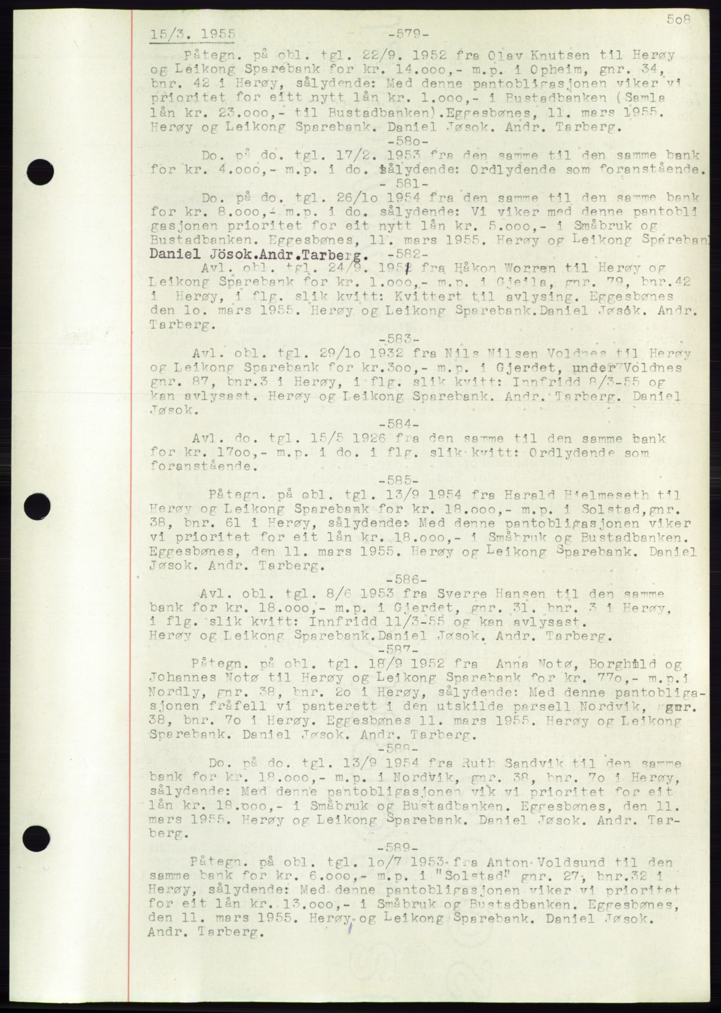 Søre Sunnmøre sorenskriveri, AV/SAT-A-4122/1/2/2C/L0072: Mortgage book no. 66, 1941-1955, Diary no: : 579/1955